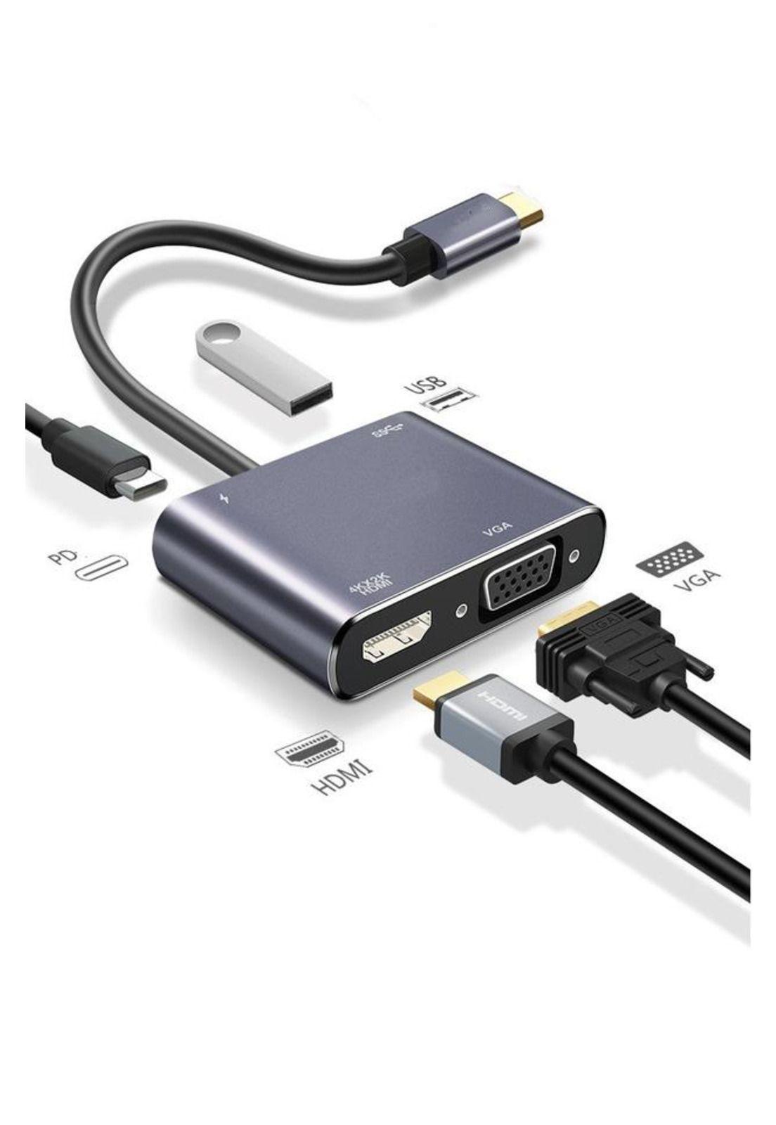 Hub Adaptador 4 en 1 Type-C a HDMI 4K + VGA + USB 3.0+ USB C-3