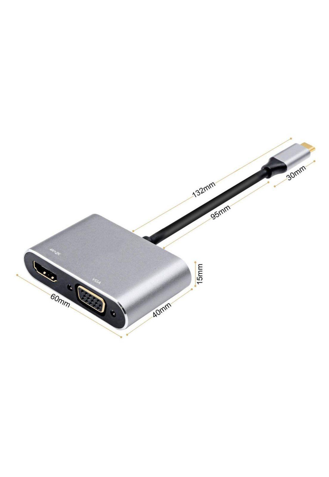 Hub Adaptador 4 en 1 Type-C a HDMI 4K + VGA + USB 3.0+ USB C-3