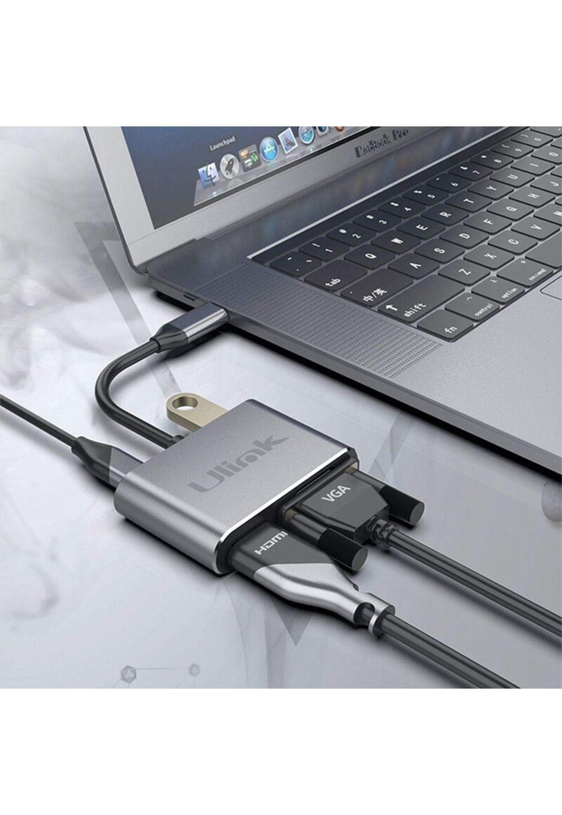 Hub Adaptador 4 en 1 Type-C a HDMI 4K + VGA + USB 3.0+ USB C-6