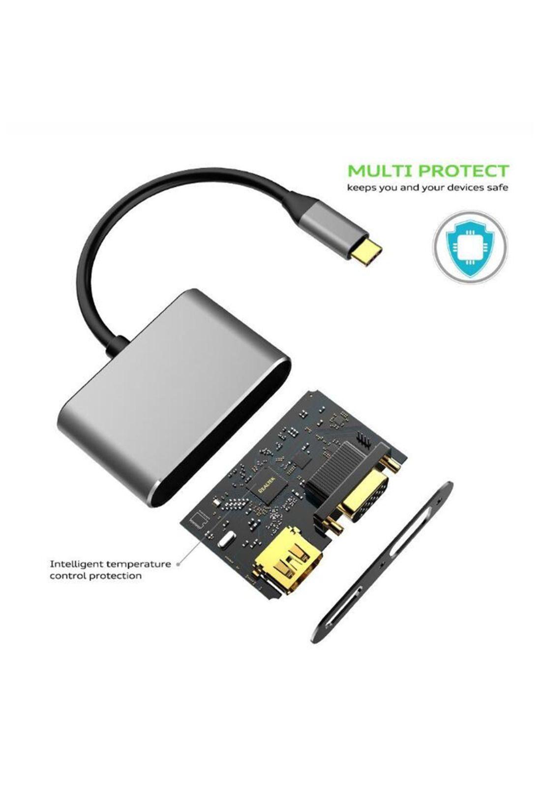 Hub Adaptador 4 en 1 Type-C a HDMI 4K + VGA + USB 3.0+ USB C-9