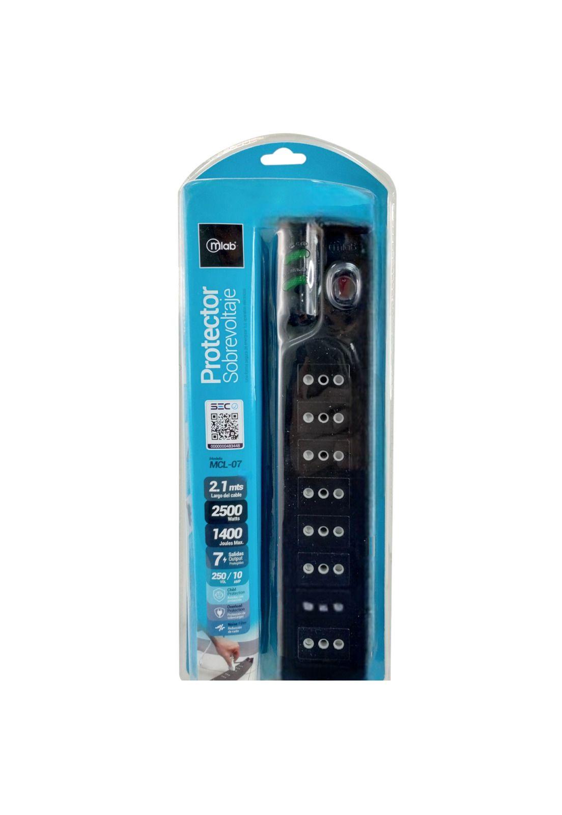 Alargador 2.1MTS 7 Salidas con Proteciónde Voltaje 2500W SEC-5