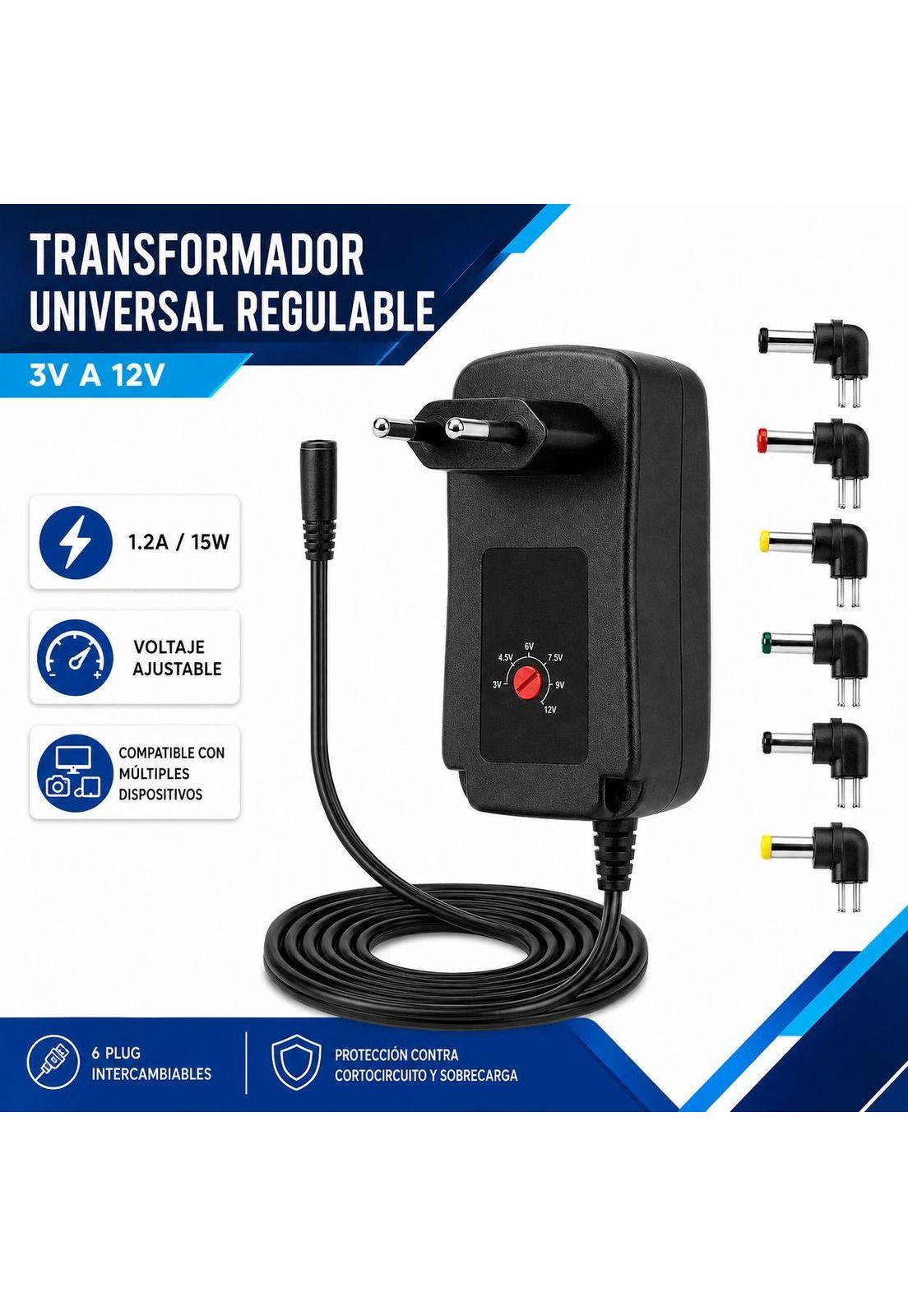 Transformador 12V Regulables 1.2A / 15W + 6 Plug Universales-3