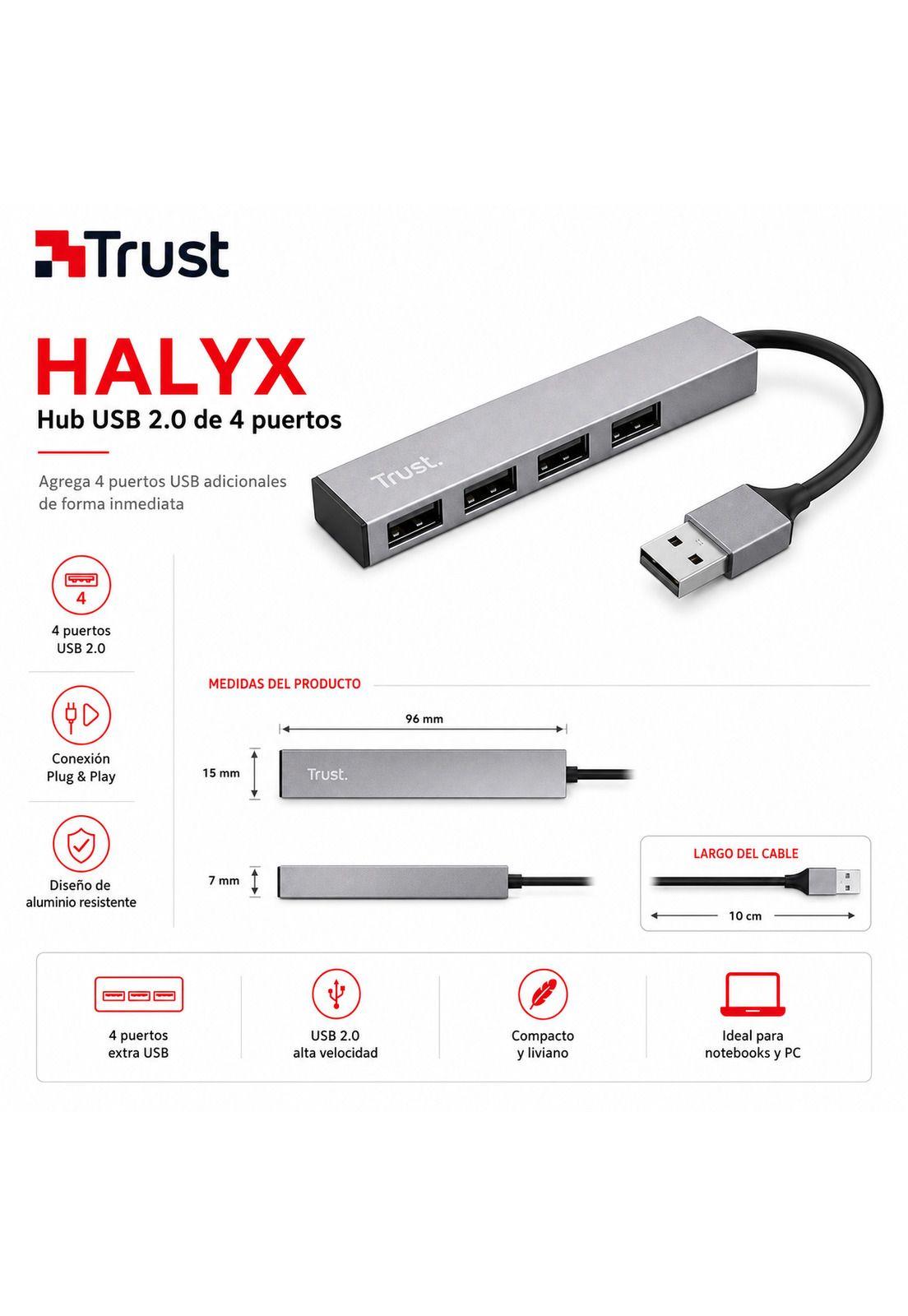 Hub Usb Trust Halyx 4 Puertos Usb 2.0 Flat Aluminium High Speed-7