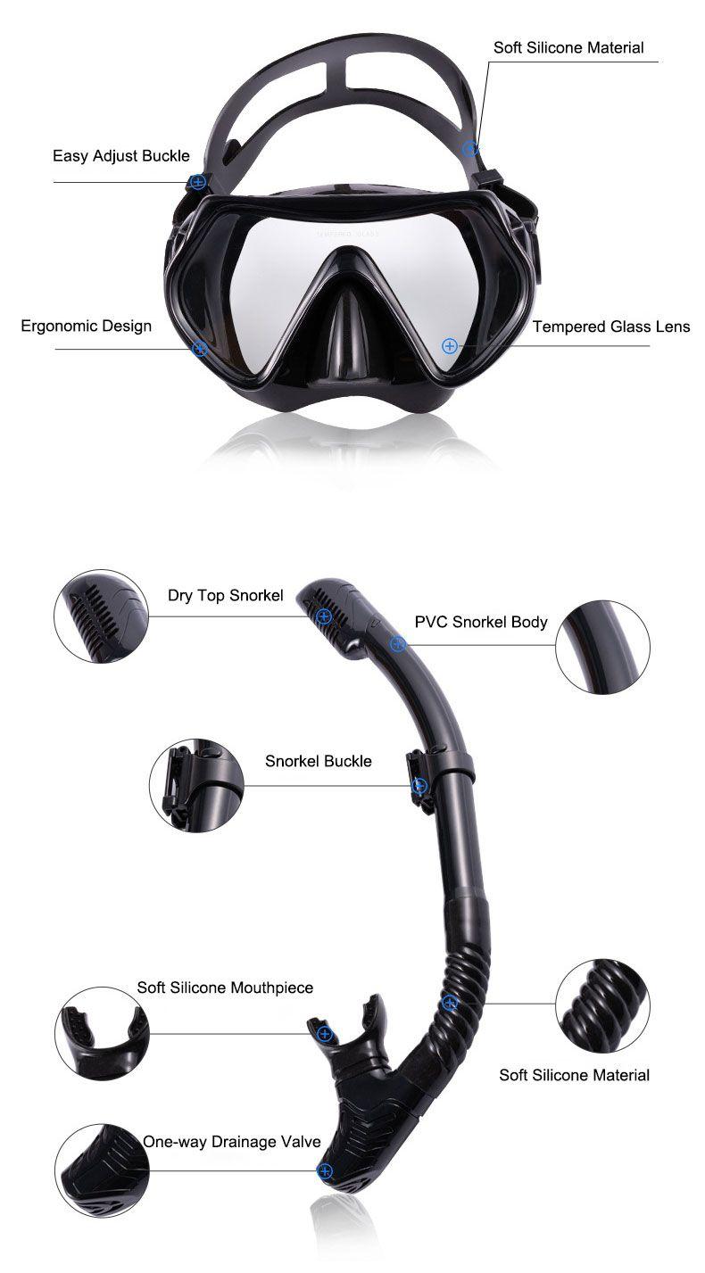 Mascara de Buceo Anti Fugas de Vidrio Templado con Snorkel-10