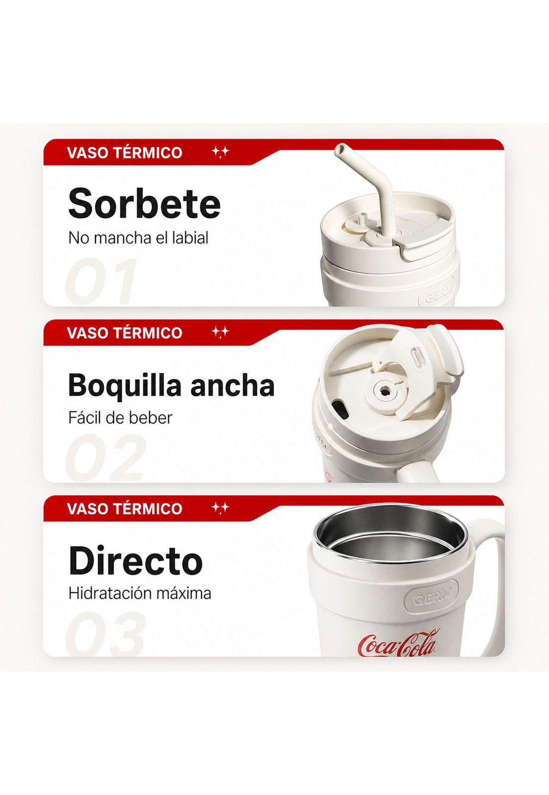 Vaso Térmico GERM Coca-Cola 1100ML White Acero Inoxidable-9