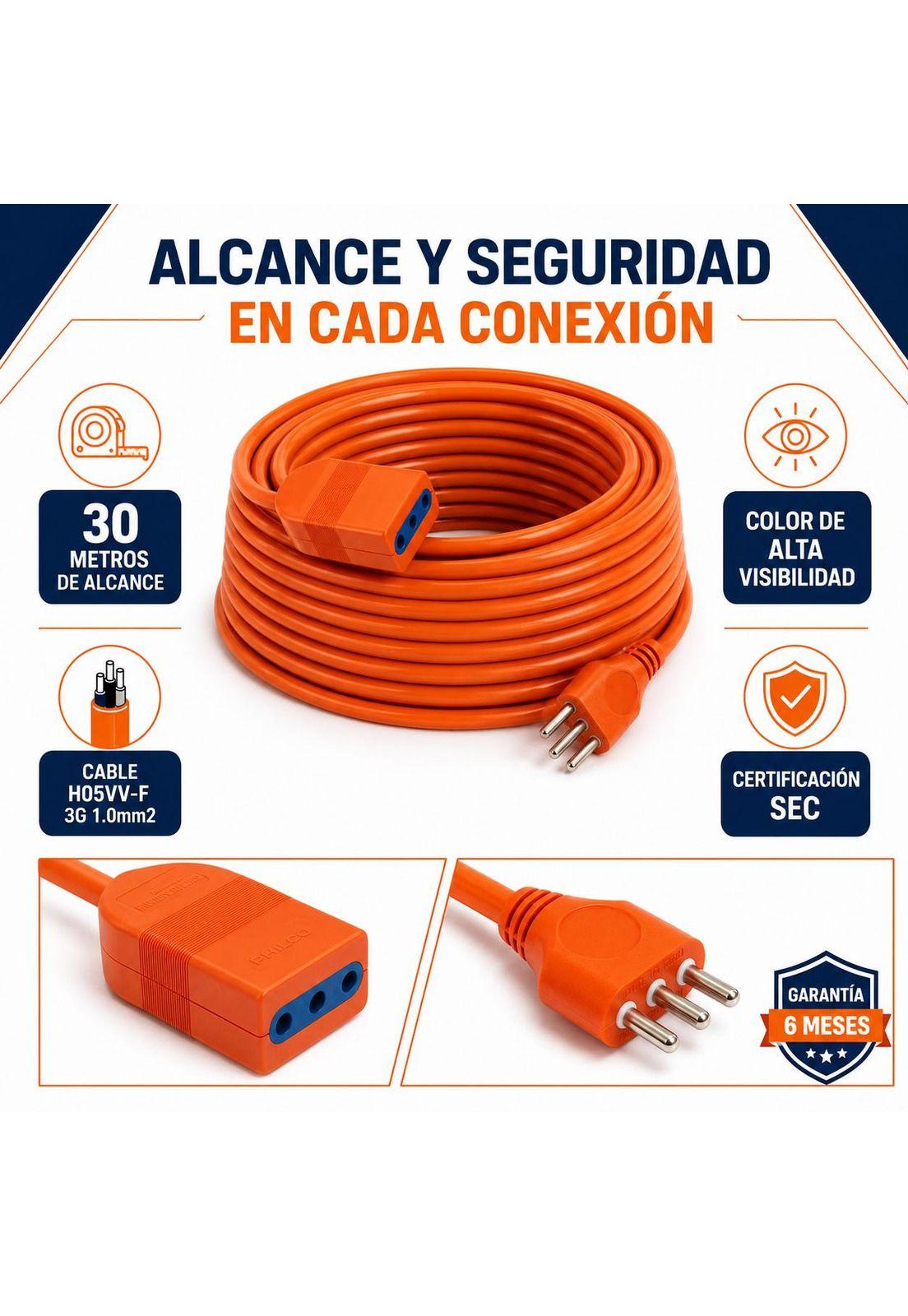 Extensión Eléctrica 30 Metros SEC XT49 / 2500W / 10A Naranjo-4