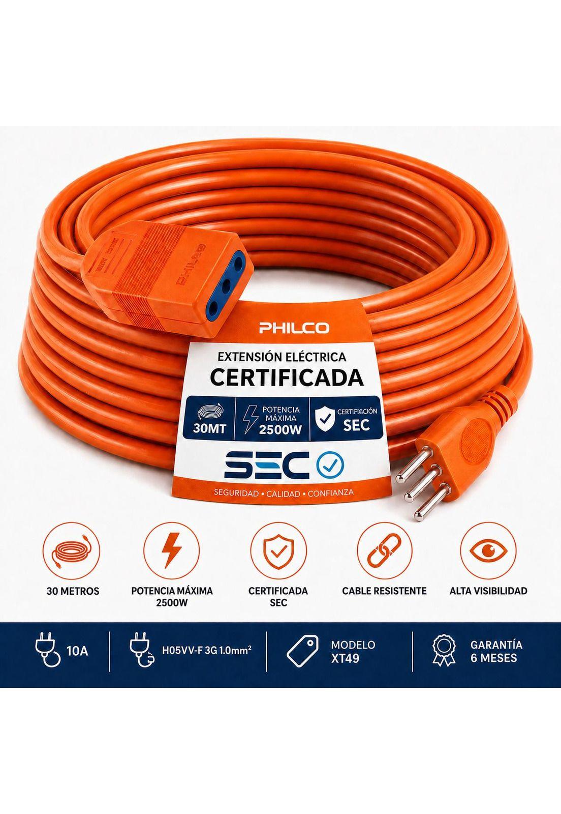 Extensión Eléctrica 30 Metros SEC XT49 / 2500W / 10A Naranjo-3