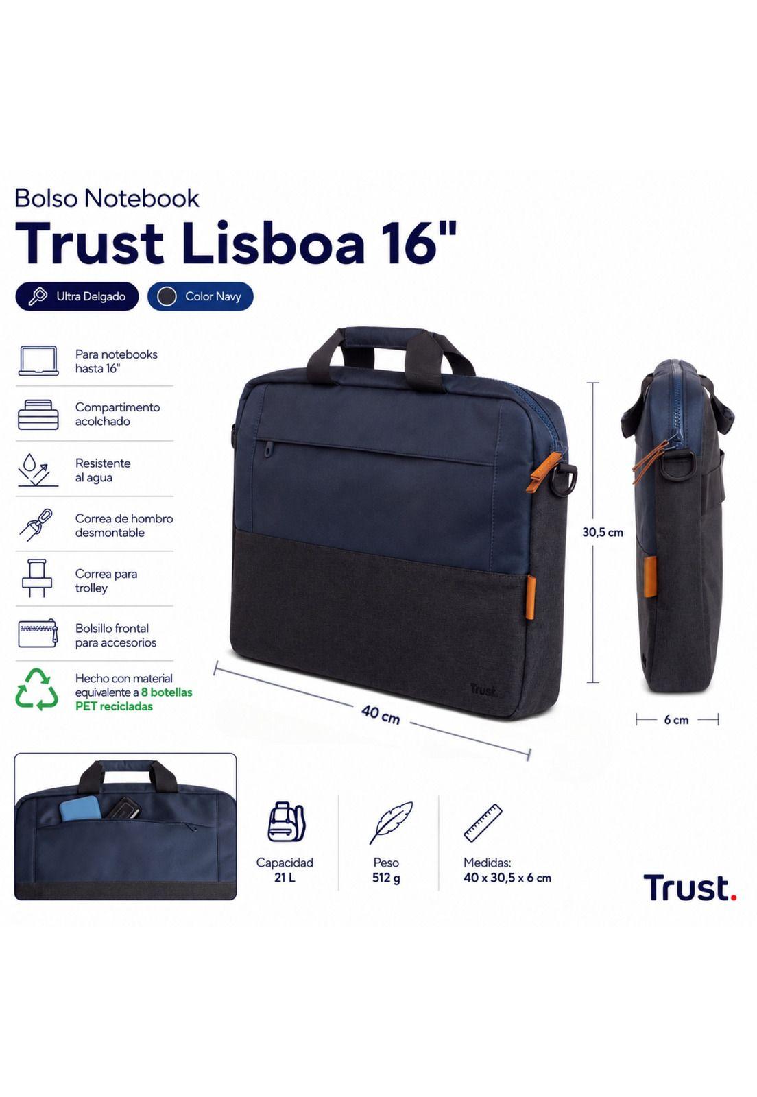 Bolso Notebook Trust Lisboa 16"Ultra Delgado Navy Premium-6