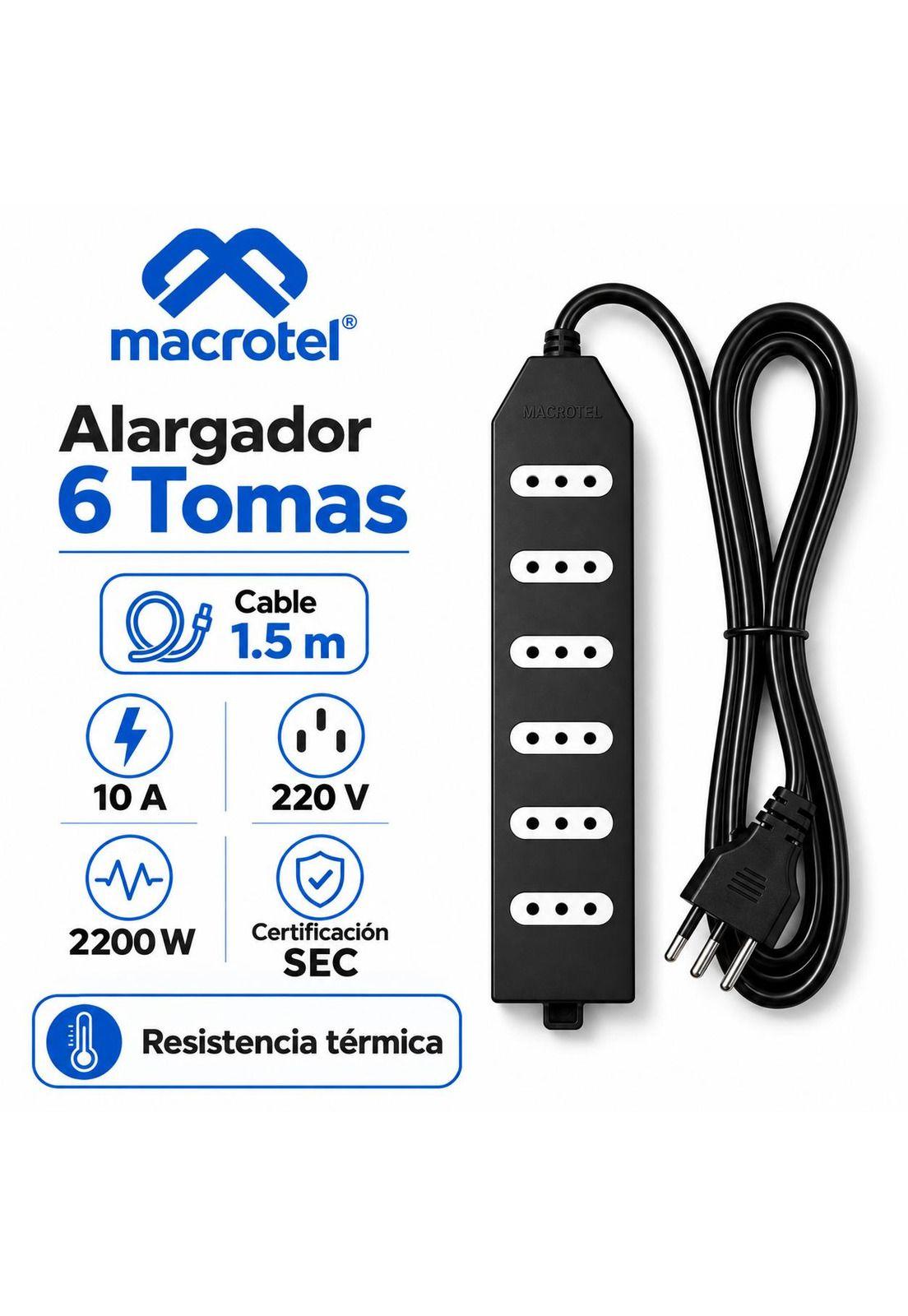Alargador 1.5M Certificado con 6 Tomas de Corriente ME-206B1-3