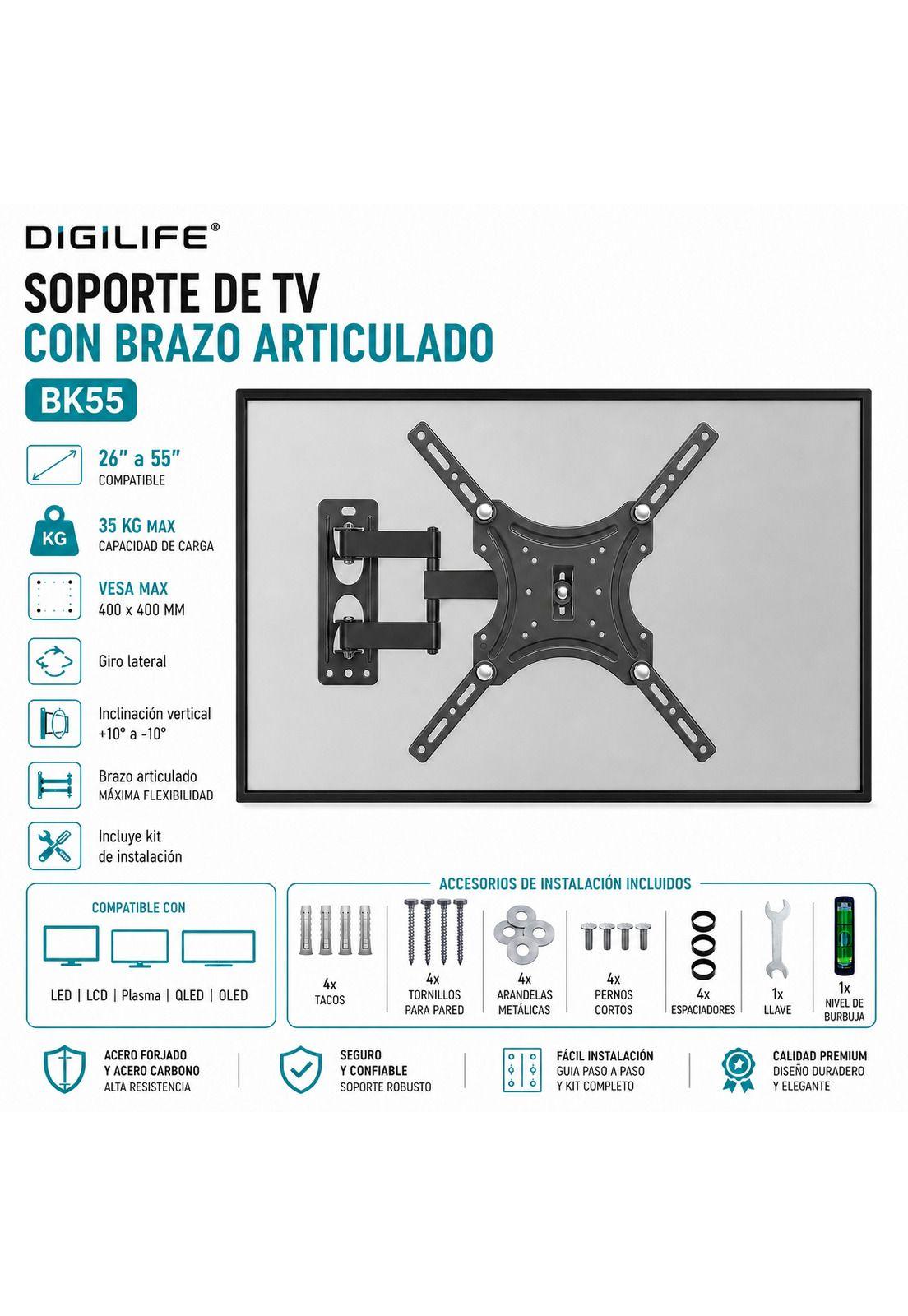 Soporte de TV con Brazo Articulado 26 a 55 / 35KG Max / BK55-6
