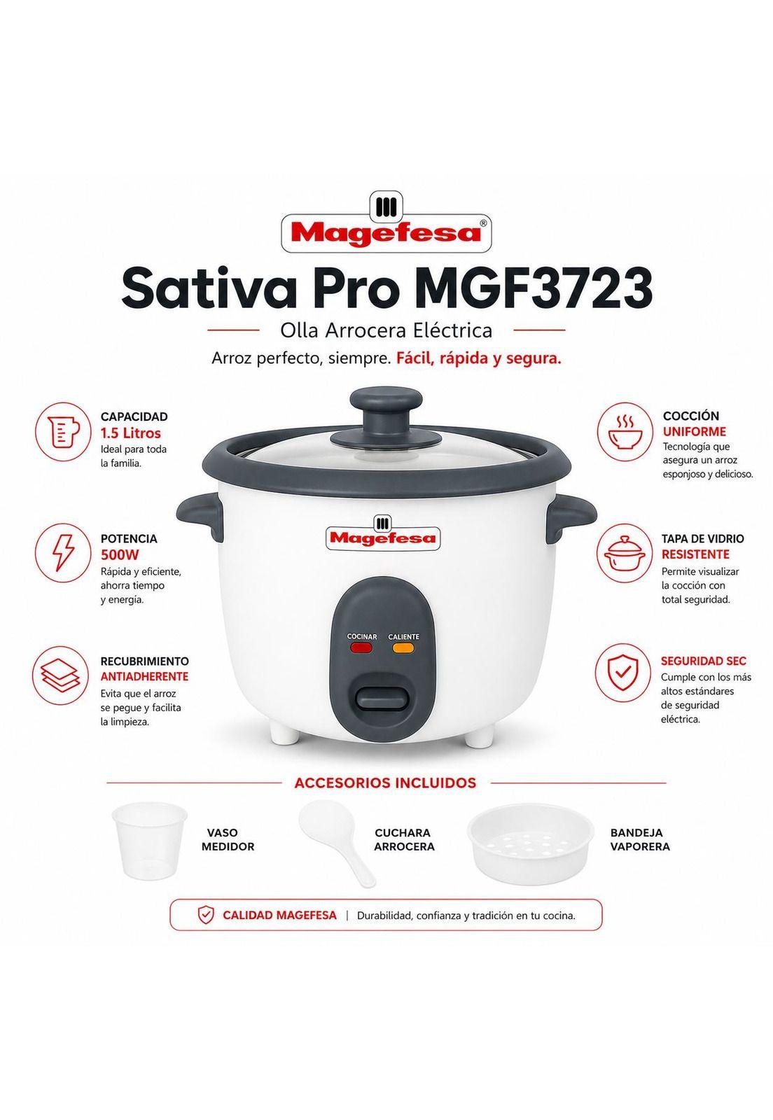 Olla Arrocera Eléctrica Magefesa 1.5L Sativa Pro MGF3723 WH-6