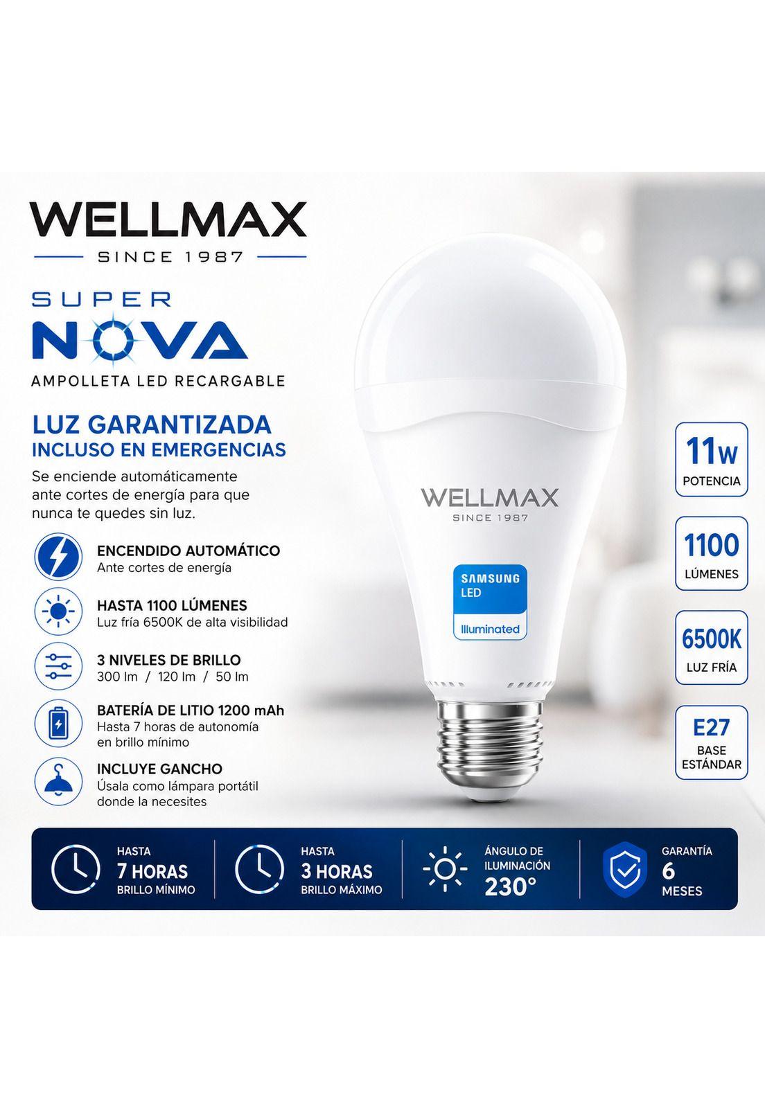 Ampolleta LED Recargable 11W con Chip LED Samsung Super Nova-7