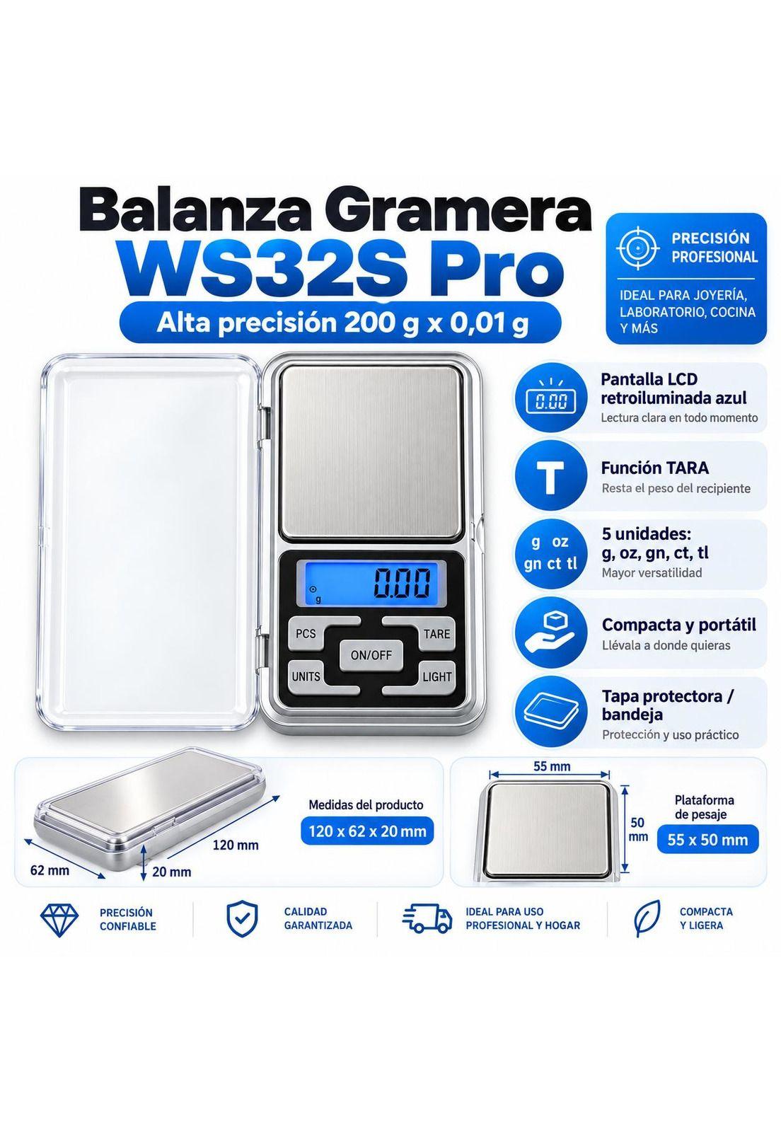 Pesa Gramera De Alta Precisión hasta 200 Gramos WS32S Pro-6