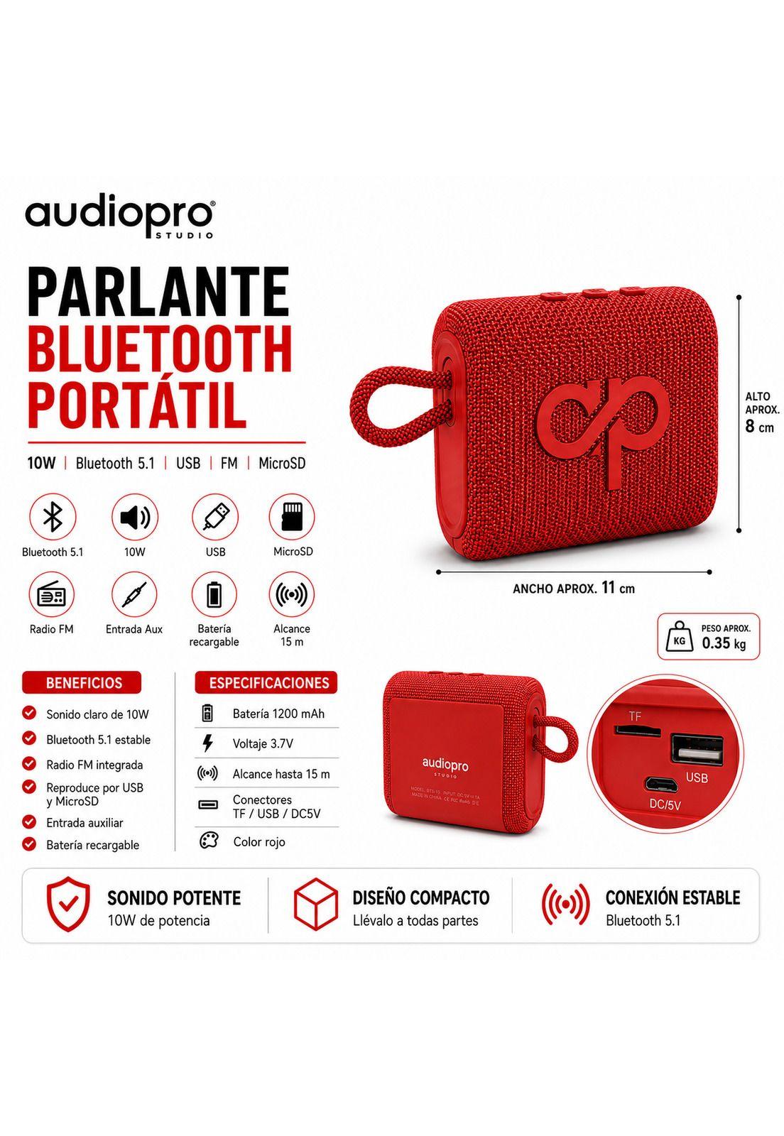 Parlante Portátil Bluetooth Sound GO 10W USB-FM-MicroSD Rojo-7