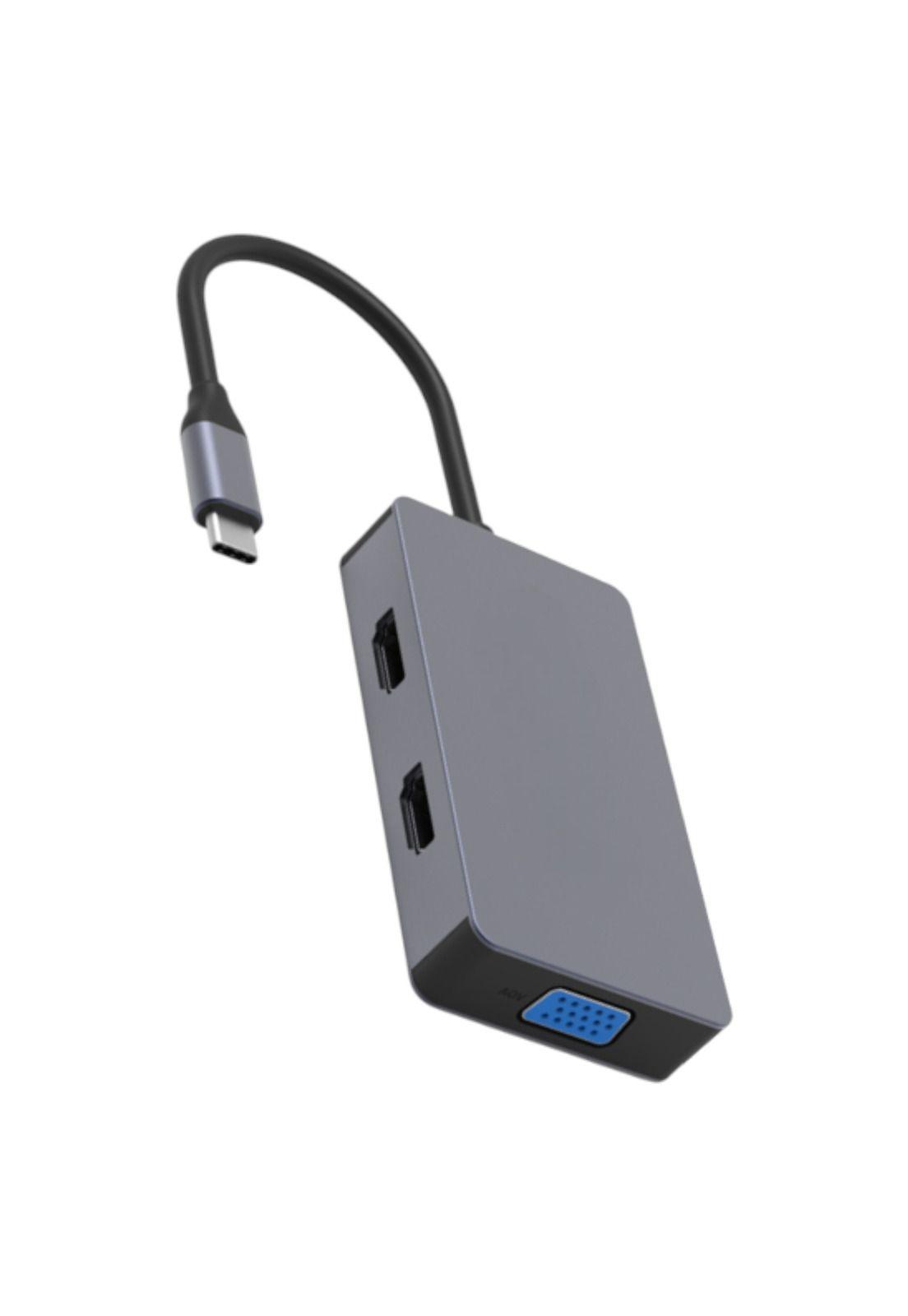 Hub Adaptador Type-C (5en1) 4K HDMI X2/ VGA/ Type-C/ USB 3.0-6