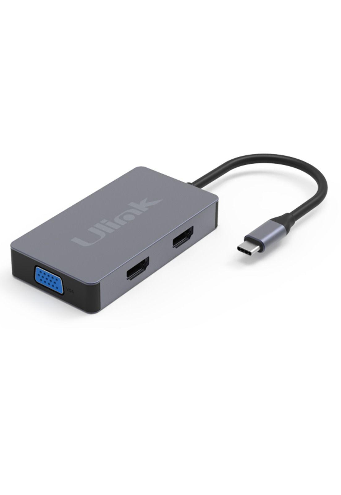Hub Adaptador Type-C (5en1) 4K HDMI X2/ VGA/ Type-C/ USB 3.0-1