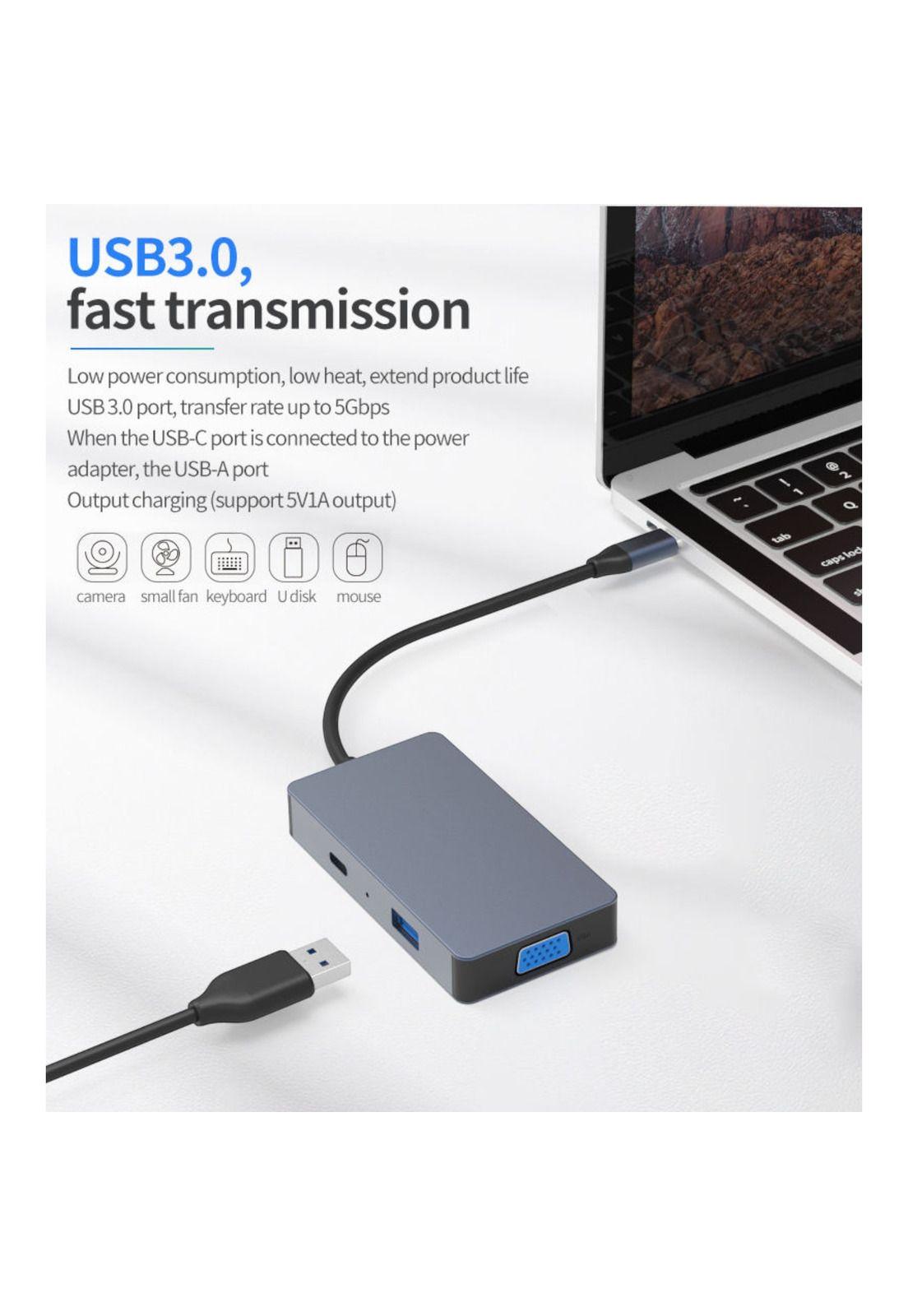 Hub Adaptador Type-C (5en1) 4K HDMI X2/ VGA/ Type-C/ USB 3.0-5
