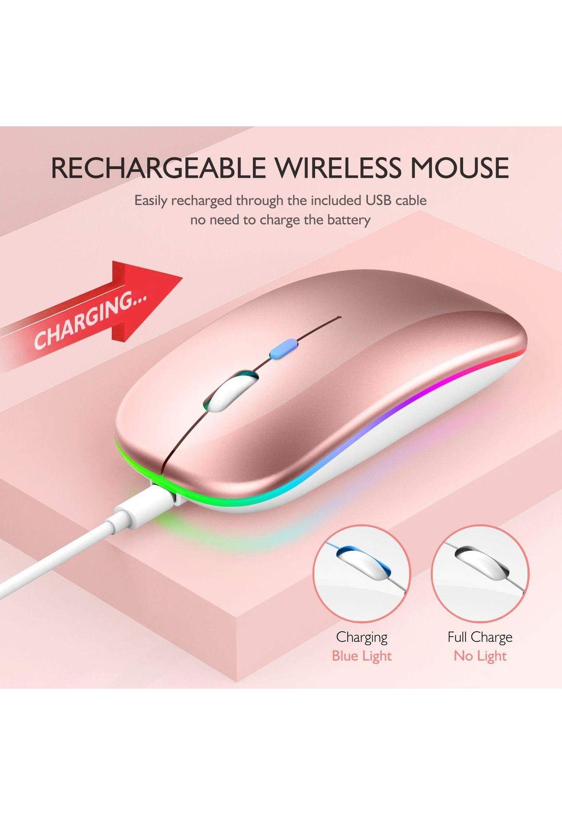 Mouse Dual Inalámbrico Rosado Recargable Bluetooth + USB 2G-4