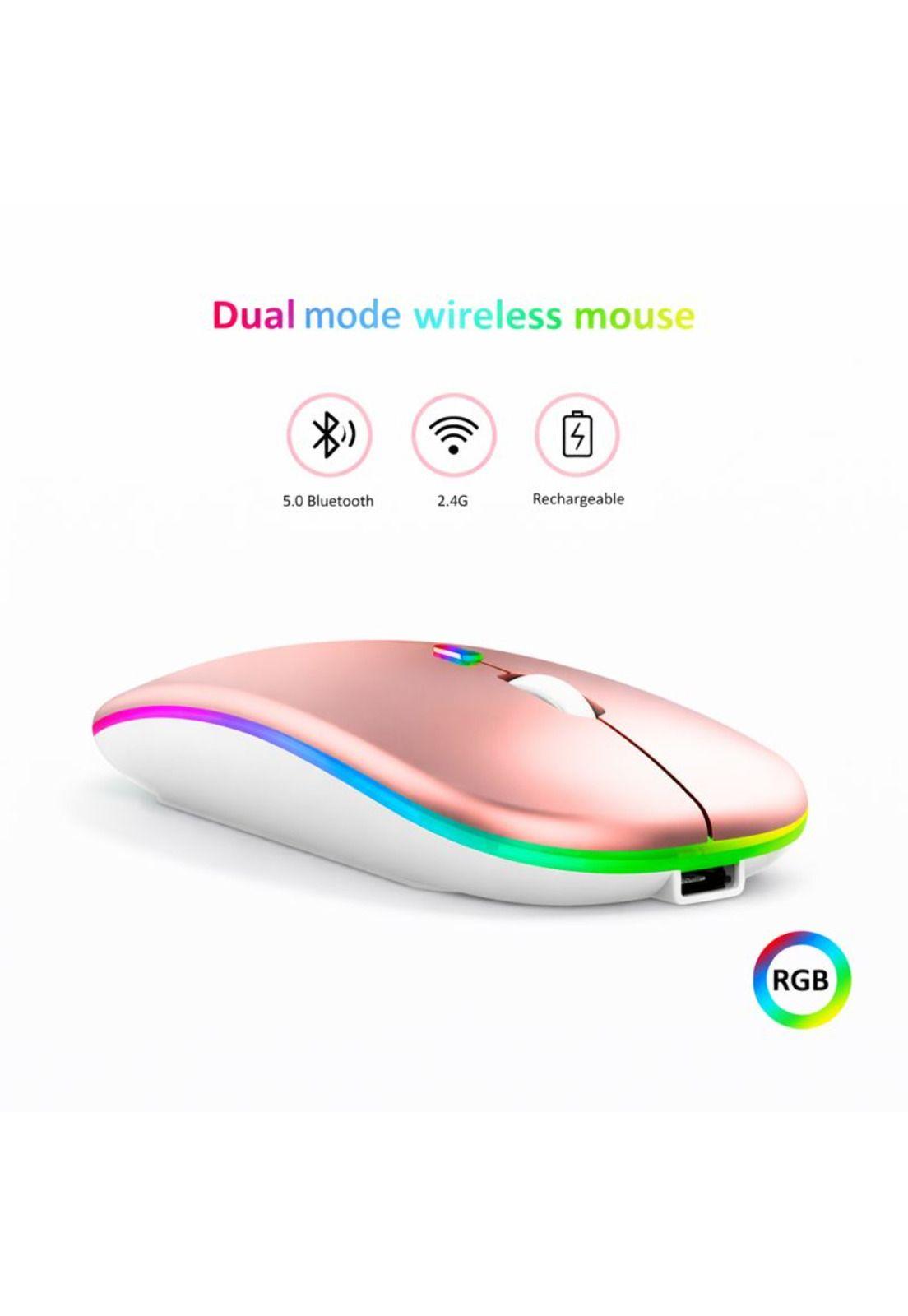 Mouse Dual Inalámbrico Rosado Recargable Bluetooth + USB 2G-8