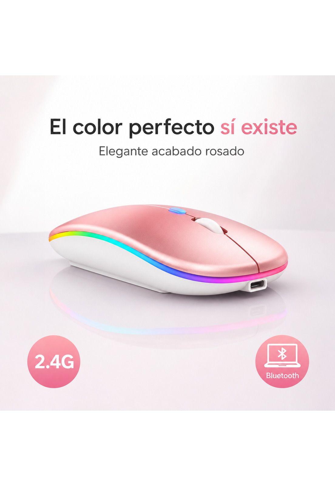 Mouse Dual Inalámbrico Rosado Recargable Bluetooth + USB 2G-4