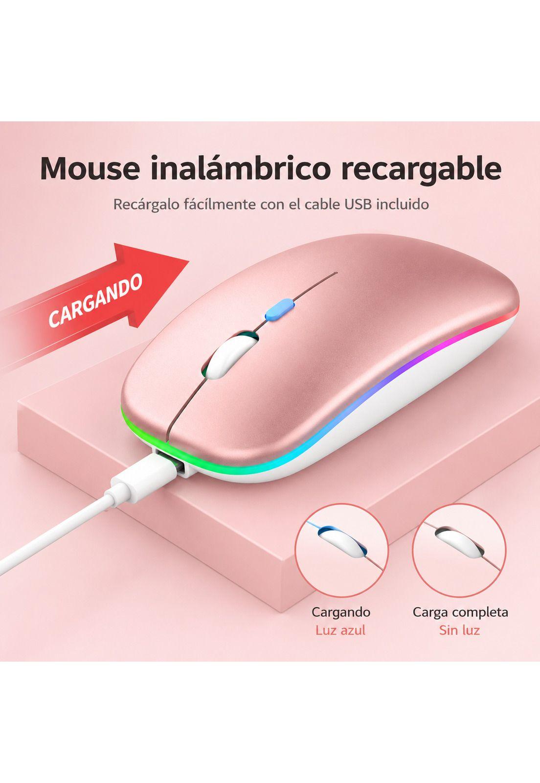 Mouse Dual Inalámbrico Rosado Recargable Bluetooth + USB 2G-9