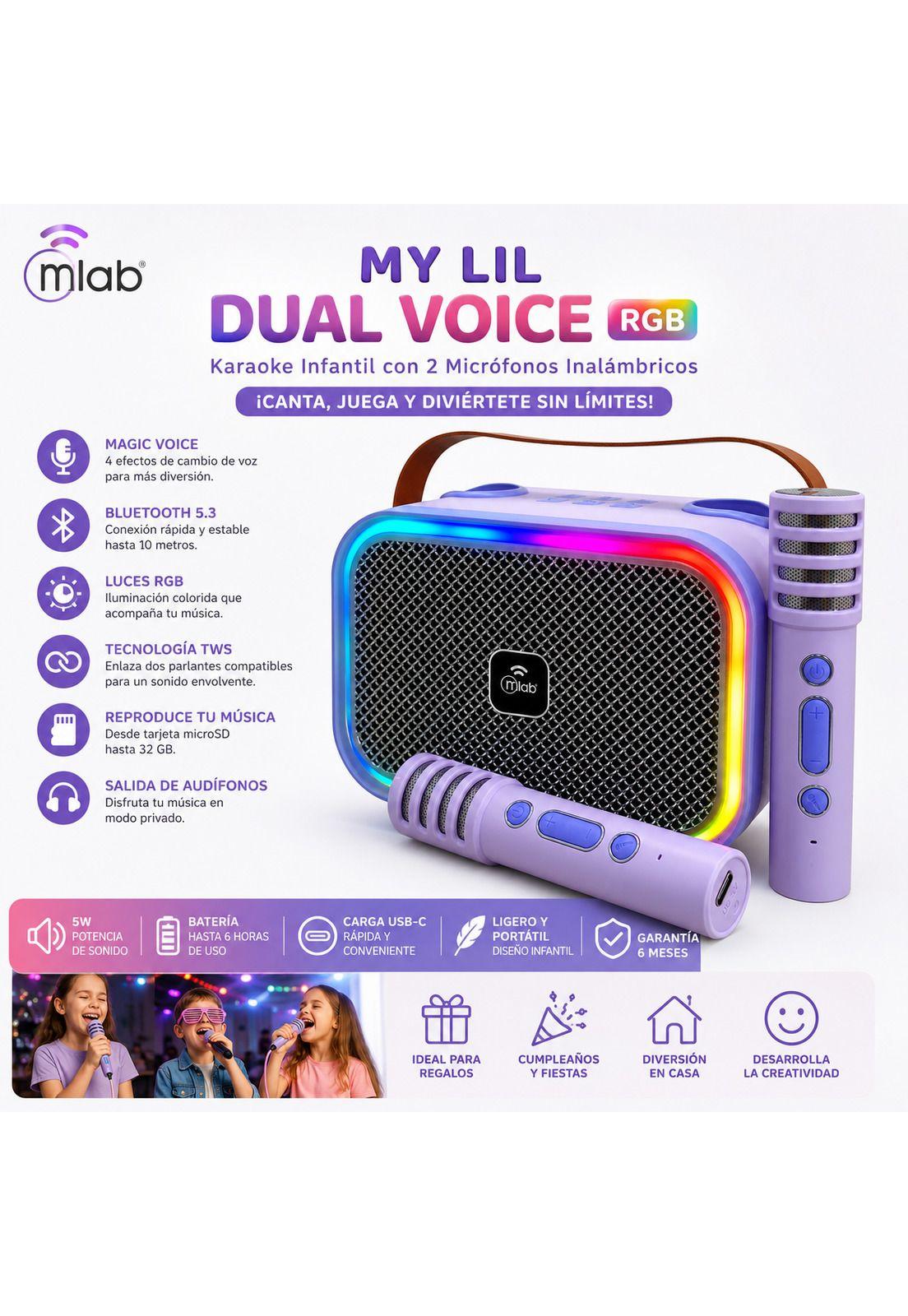 Karaoke Infantil RGB con 2 Micrófonos Inalámbricos Lila My Lil Dual Voice-6