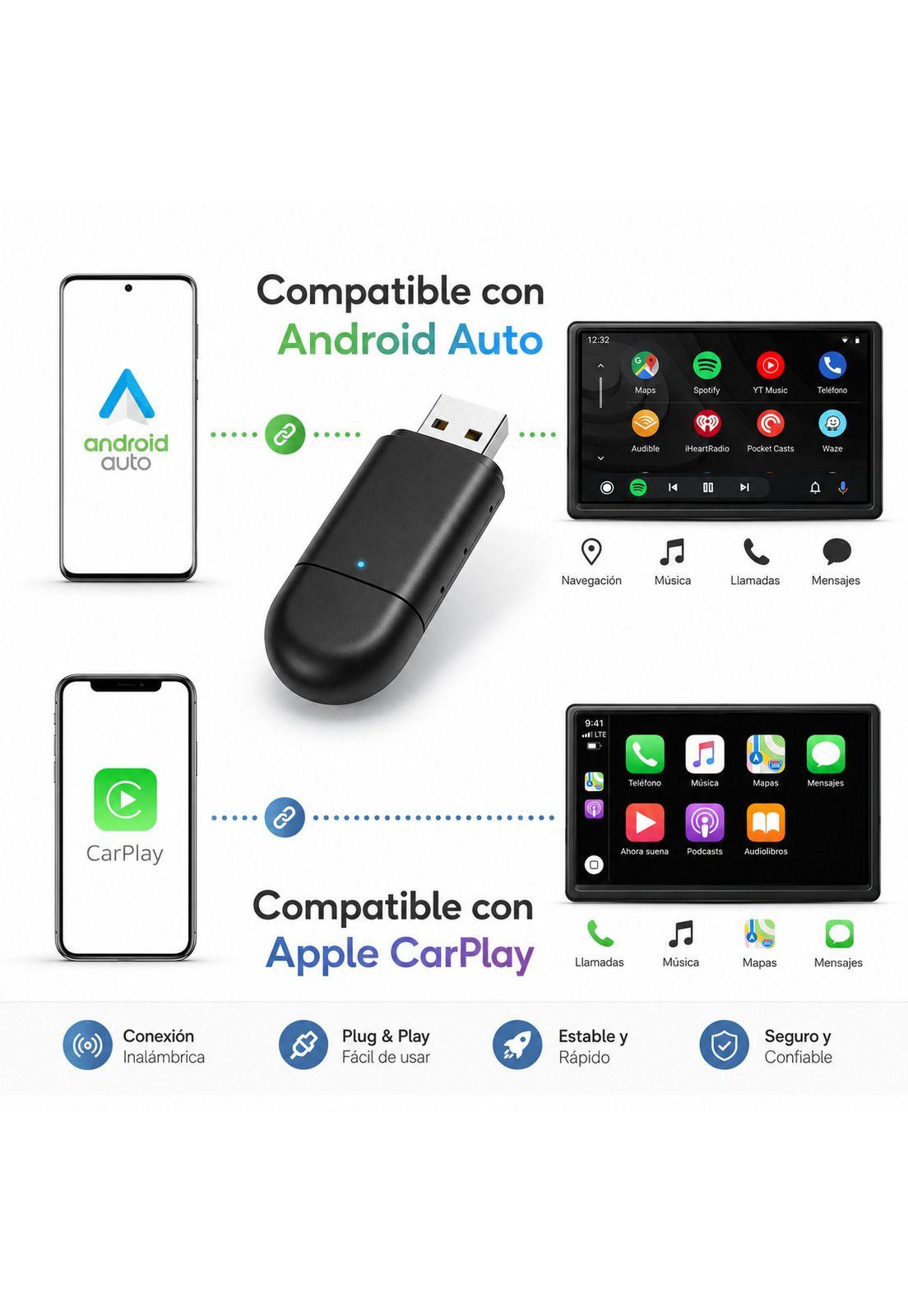Conversor Inalámbrico para transmitir CARPLAY & ANDROID Auto Wireless-4