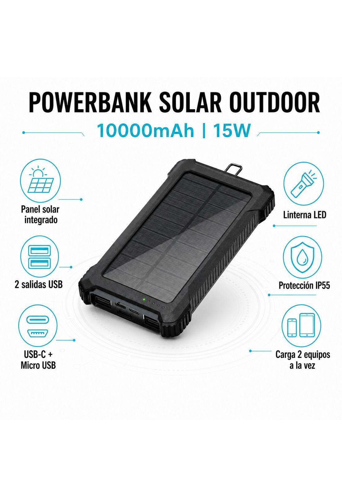 Powerbank Solar Outdoor Multipuertos 10000maH Carga Rápida-5