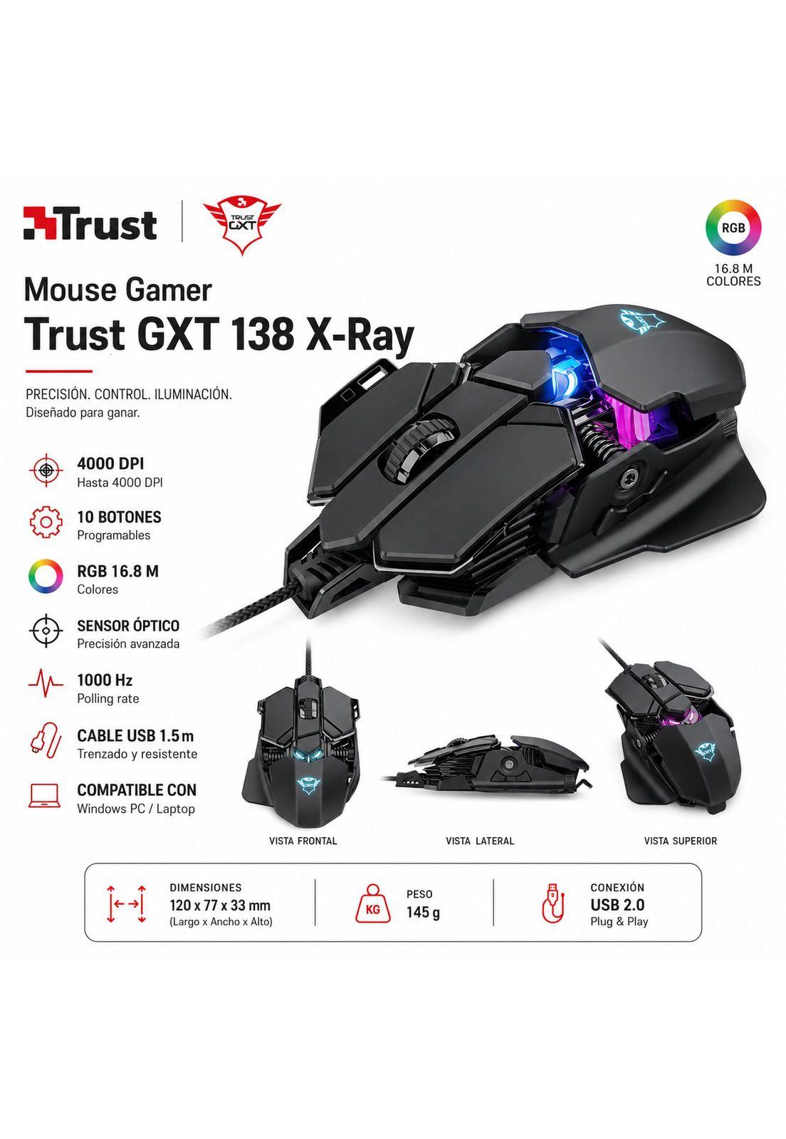 Mouse Gamer Trust Gxt 138 X-Ray Full RGB 10 Botones-5