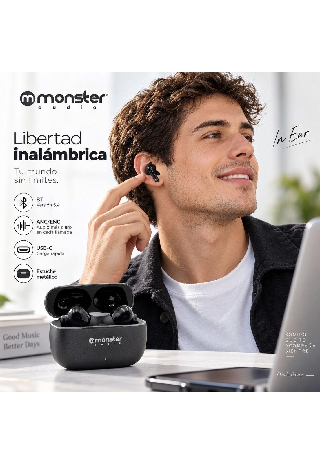 Audífonos In Ear Monster Audio Bluetooth TWS Black ANC + ENC-5