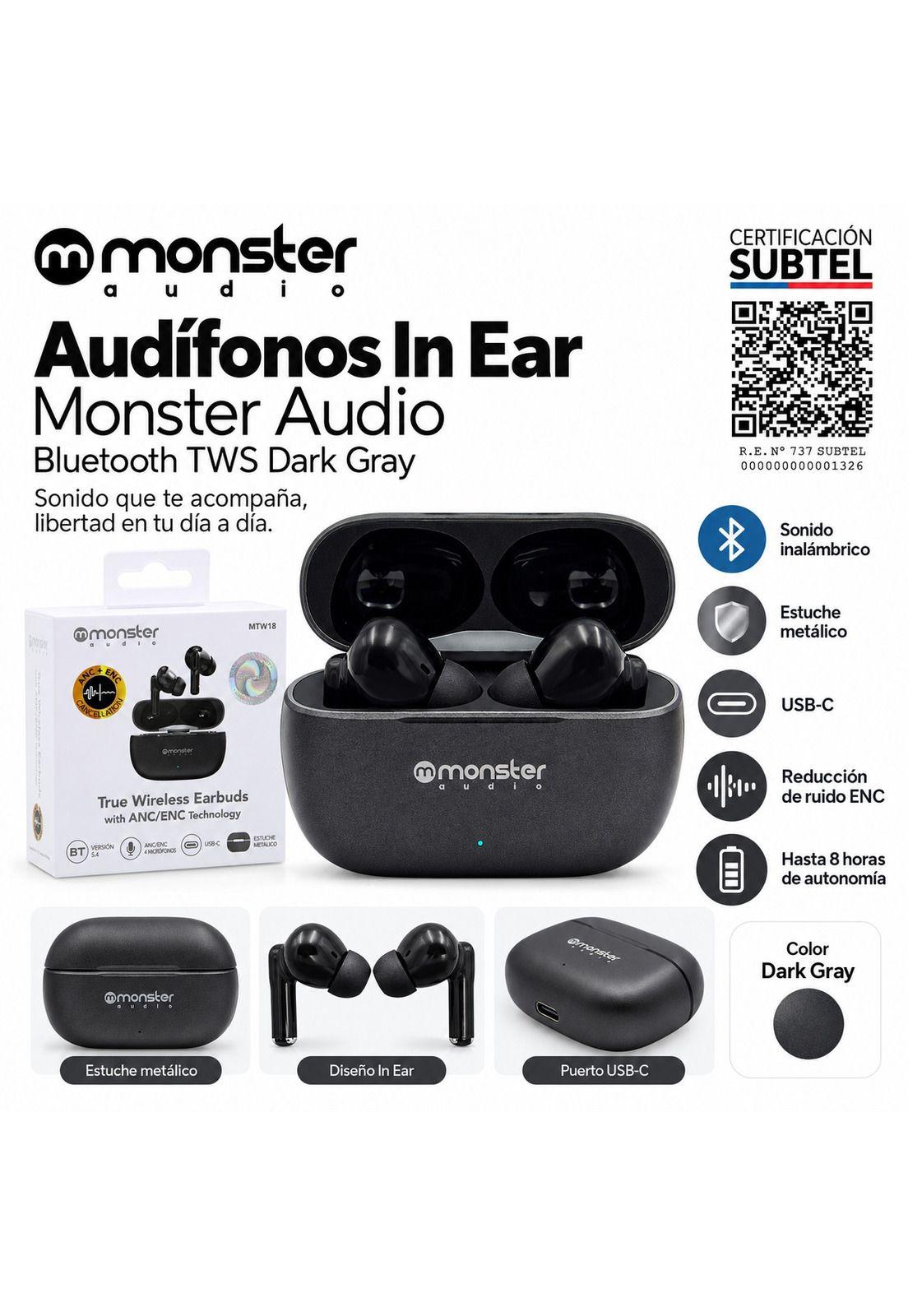 Audífonos In Ear Monster Audio Bluetooth TWS Black ANC + ENC-6