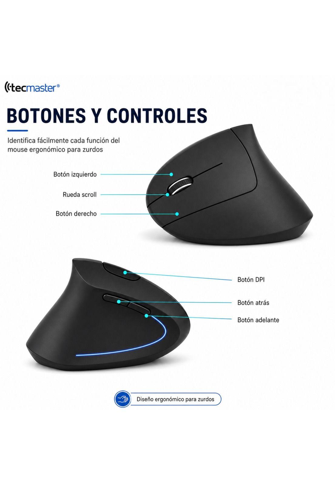 Mouse Ergonómico Vertical Inalámbrico para Zurdos Iluminado-4