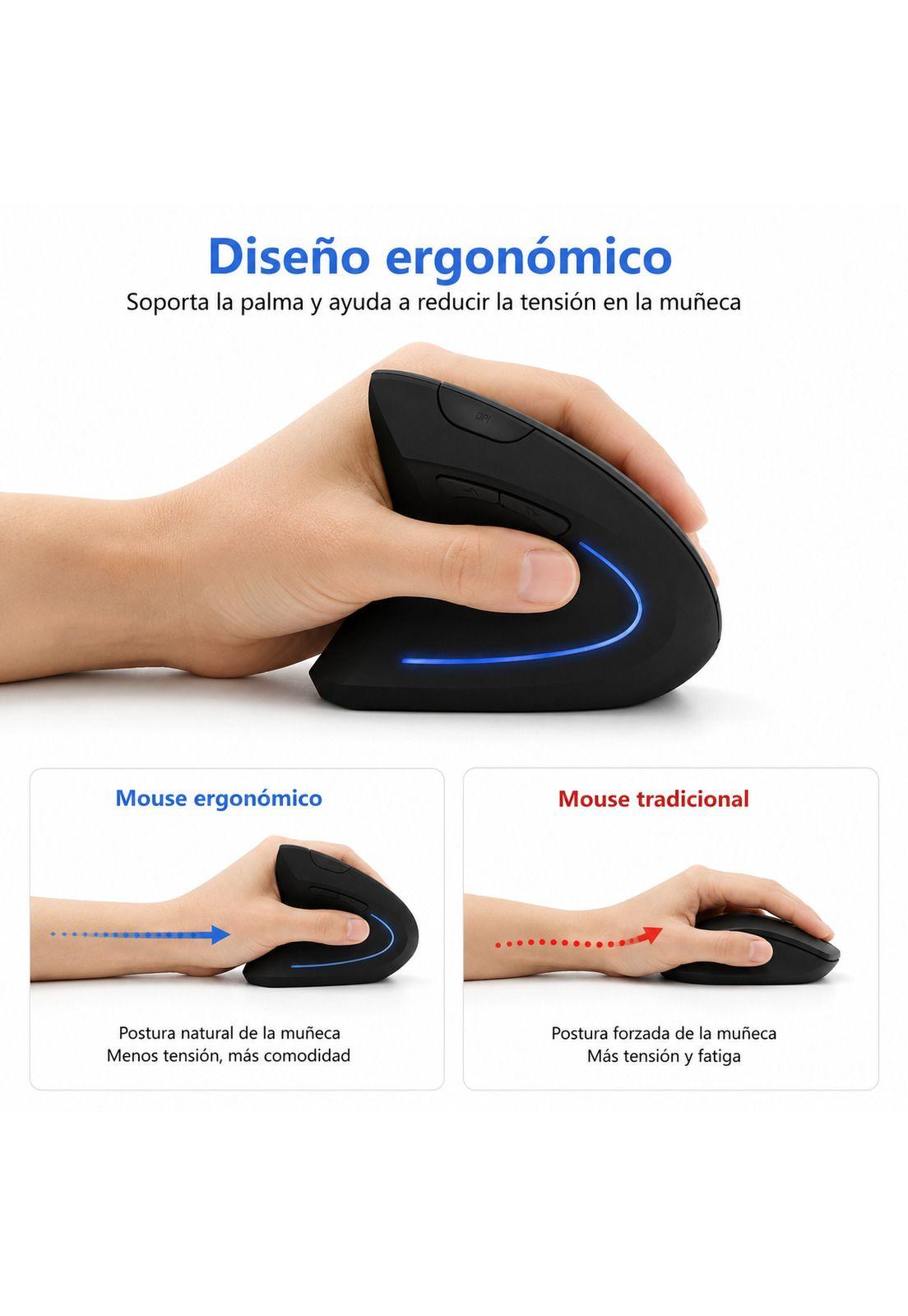 Mouse Ergonómico Vertical Inalámbrico para Zurdos Iluminado-5