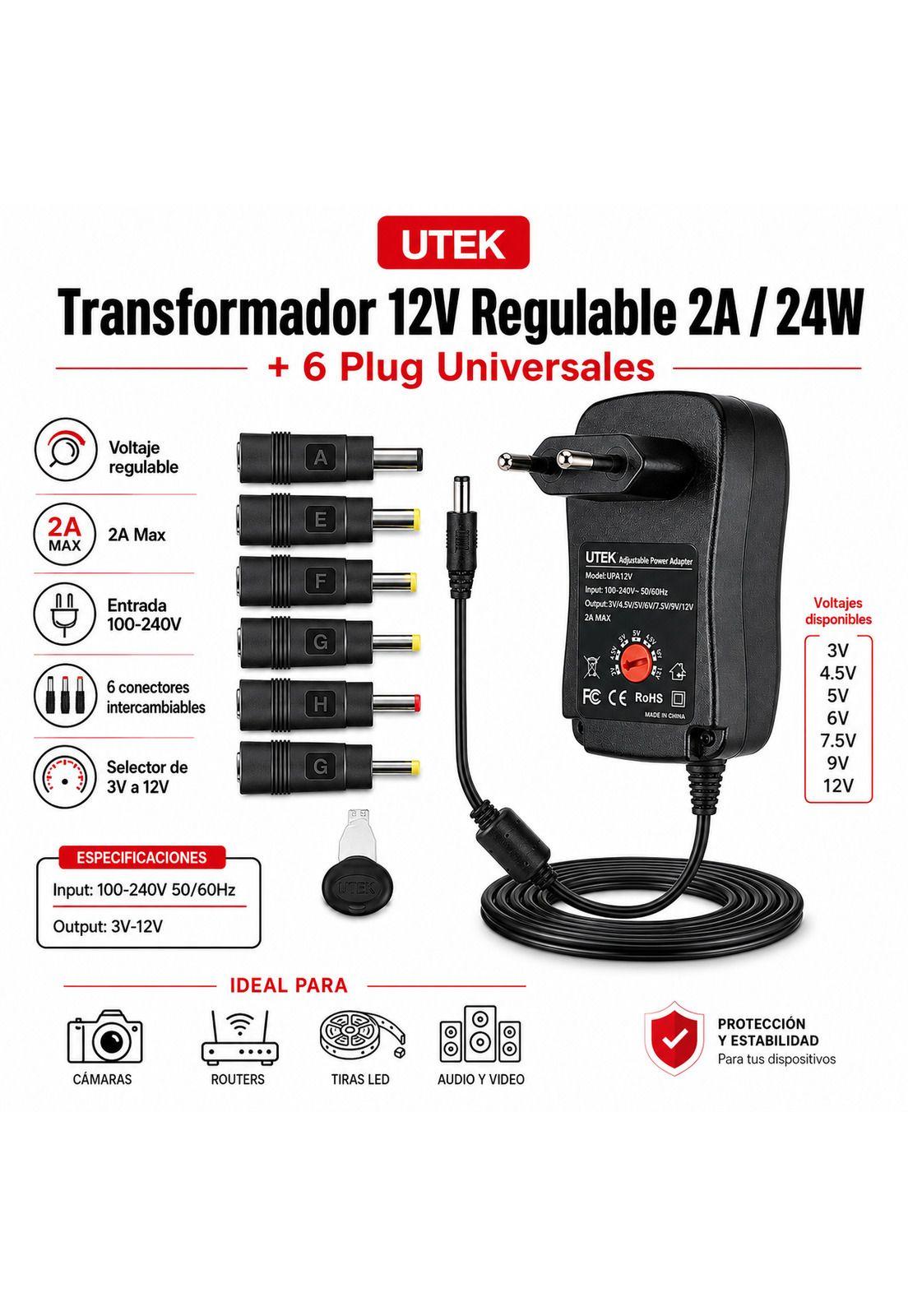 Transformador 12V Regulables 2A / 24W + 6 Plug Universales-5