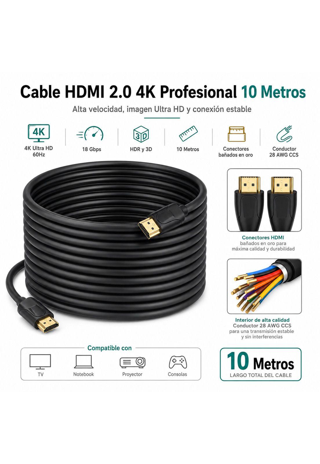 Cable HDMI 4K Profesional 10MT  Ultra HD Versión HDMI 2.0-4
