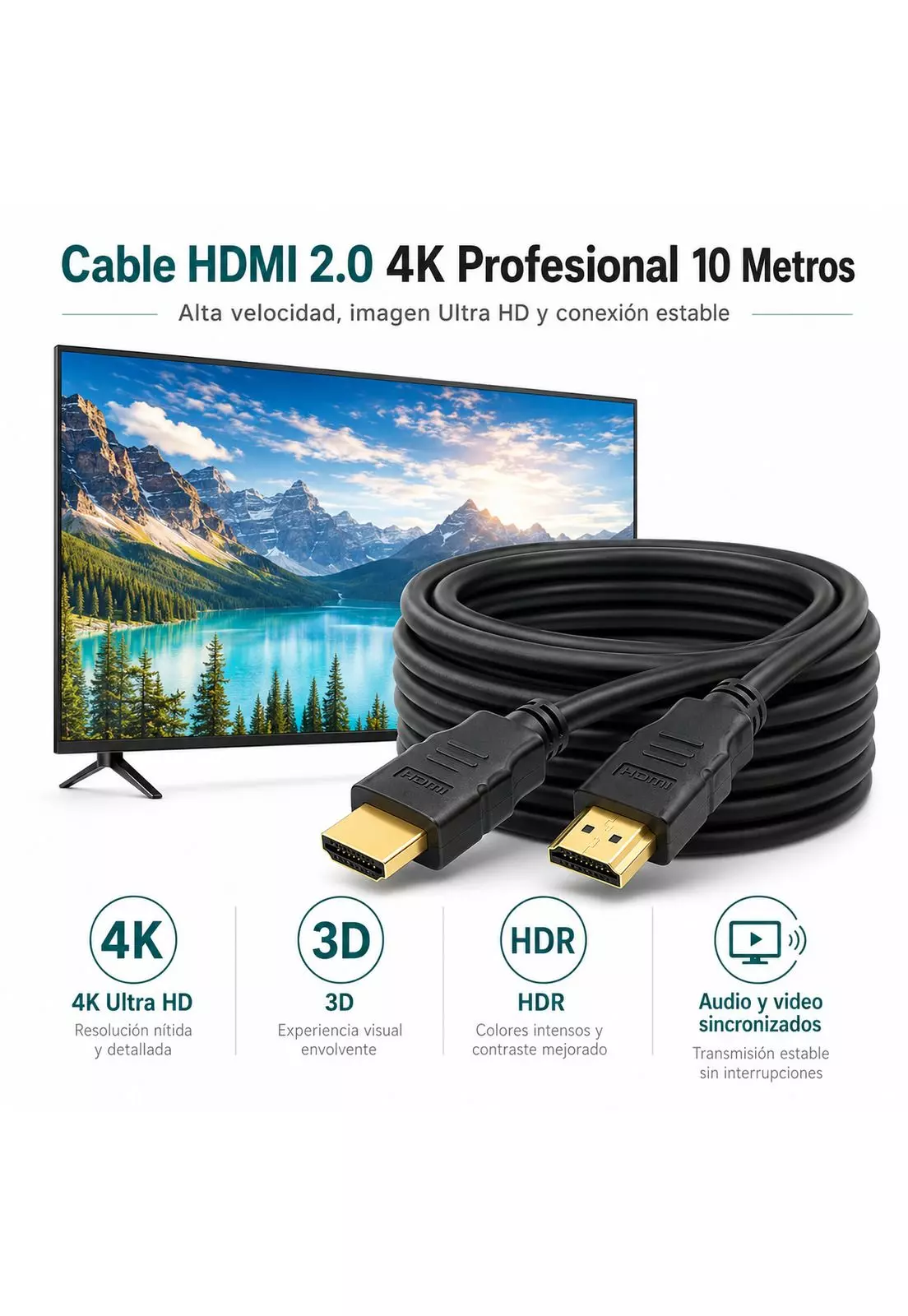 Cable HDMI 4K Profesional 10MT  Ultra HD Versión HDMI 2.0-7