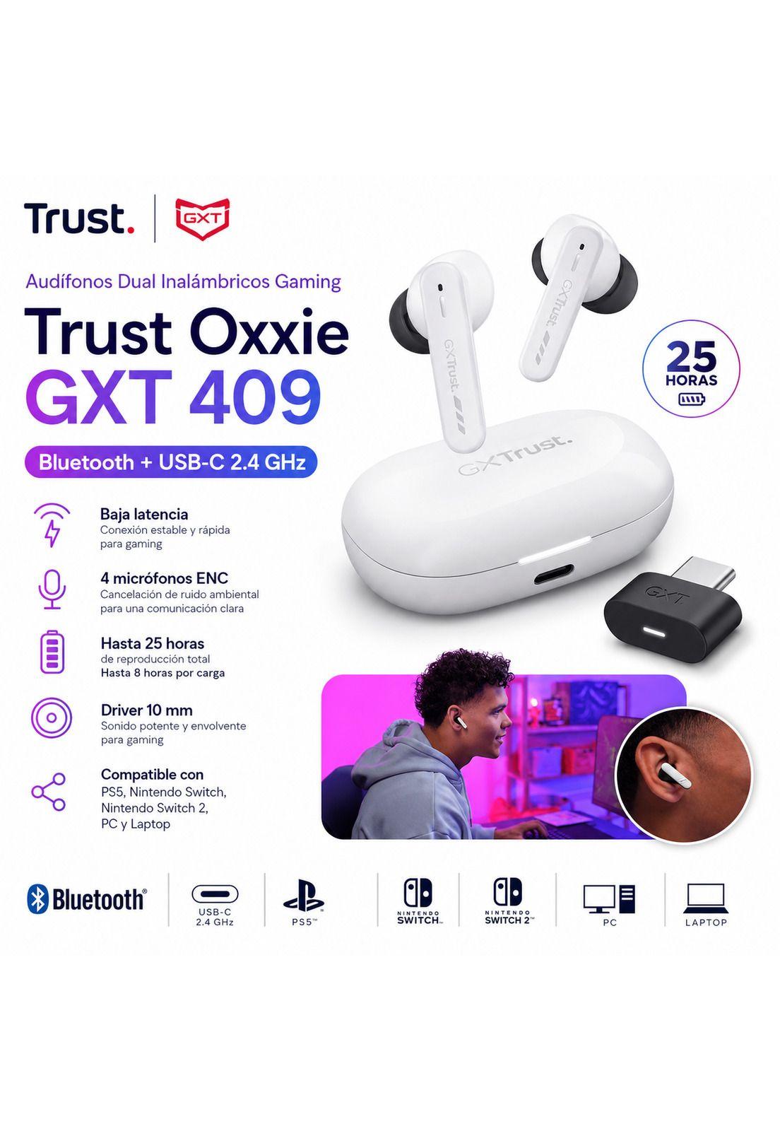 Audífonos Dual Inalámbricos Gaming Trust Oxxie GXT 409  BT + USB 2G-6