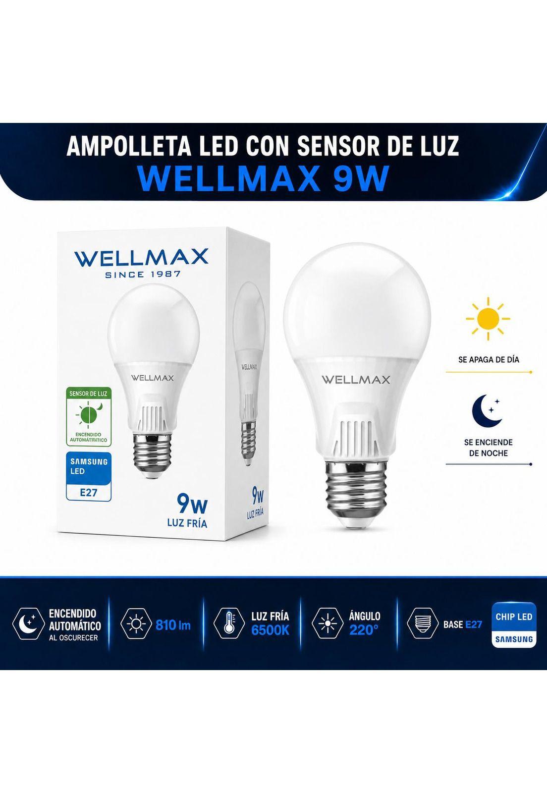 Ampolleta LED Wellmax 9W Sensor Luz Automático-2