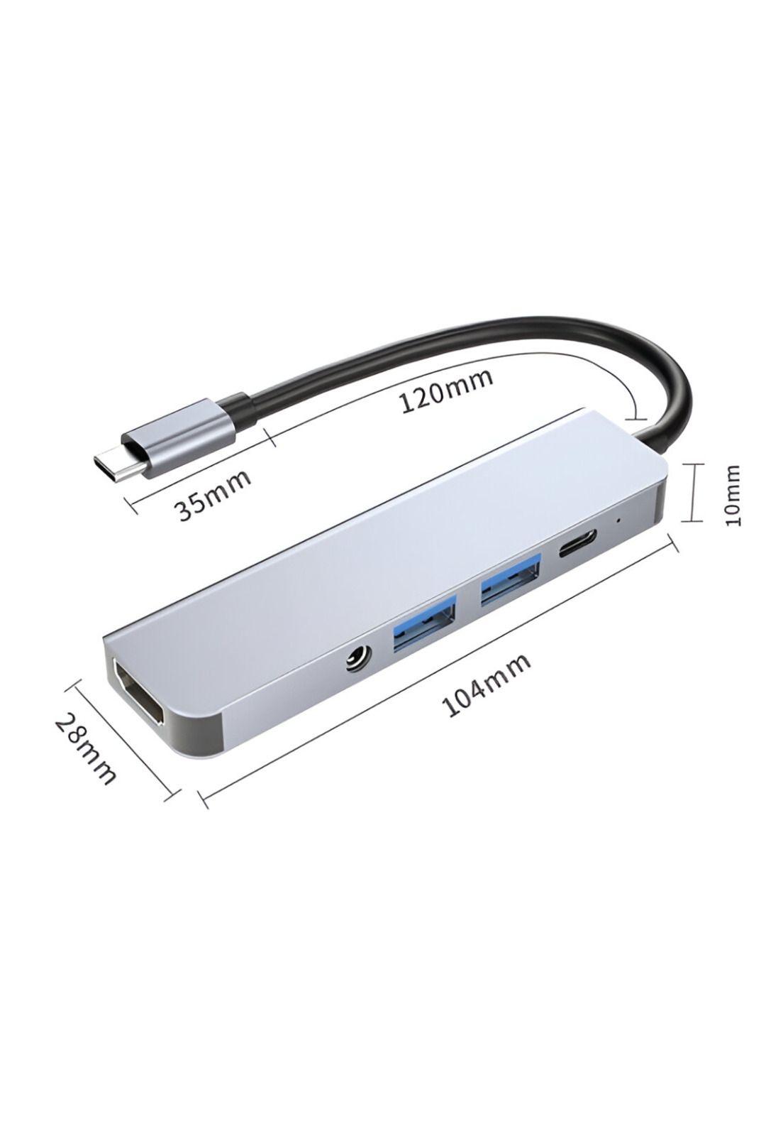 Adaptador Hub Usb-C Multipuertos 5 En 1 (Hdmi, Jack, Usb, Usb C)-2