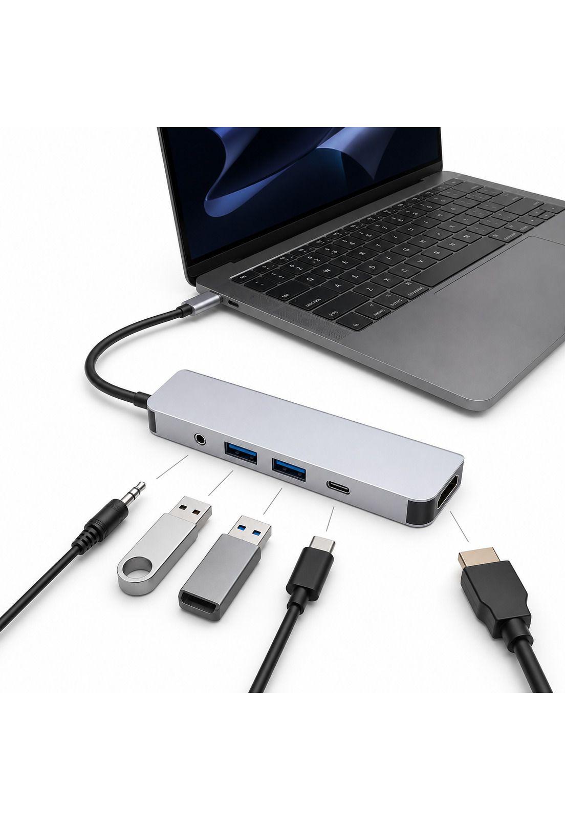 Adaptador Hub Usb-C Multipuertos 5 En 1 (Hdmi, Jack, Usb, Usb C)-4