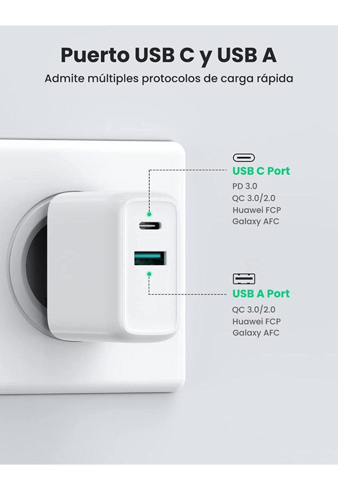 Cargador Pared USB C Ultra Rápido 36W Power Delivery + USB-5