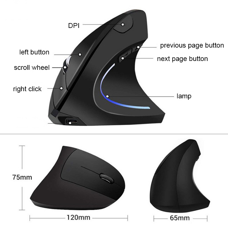 Mouse Vertical Inalámbrico Ergonómico Recargable 2.4 Ghz Pro-10