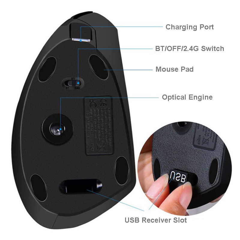 Mouse Vertical Inalámbrico Ergonómico Recargable 2.4 Ghz Pro-11
