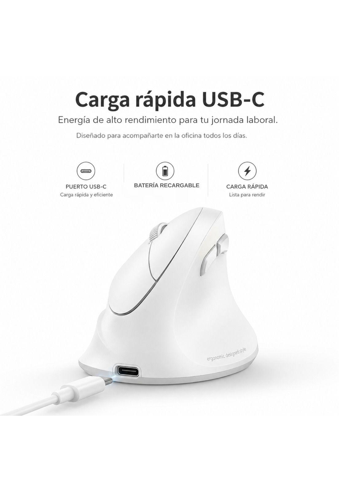 Mouse Vertical Ergonómico Dual Wireless Recargable Blanco-6