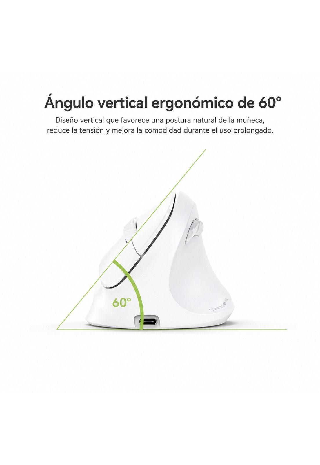 Mouse Vertical Ergonómico Dual Wireless Recargable Blanco-8