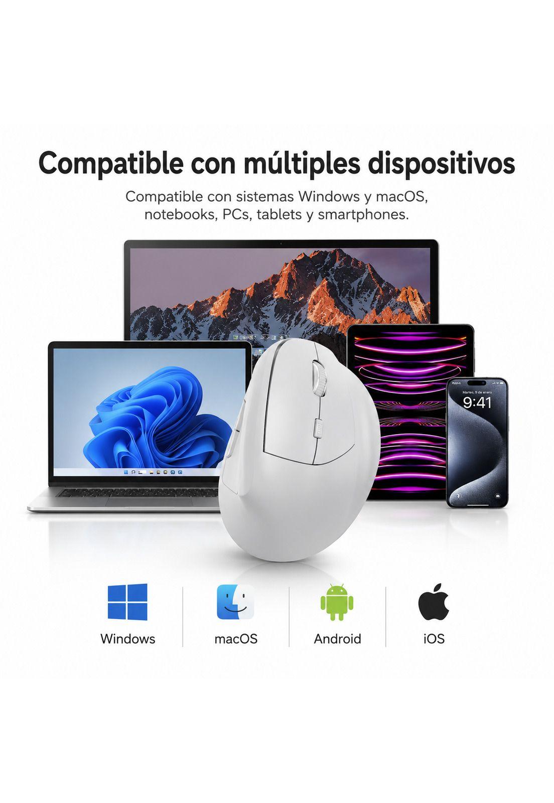 Mouse Vertical Ergonómico Dual Wireless Recargable Blanco-9