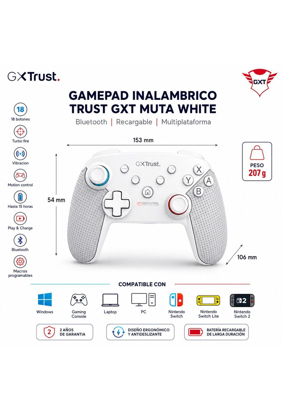 Gemepad Inalámbrico Trust Muta GXT 1246 White Multiplataformas-7