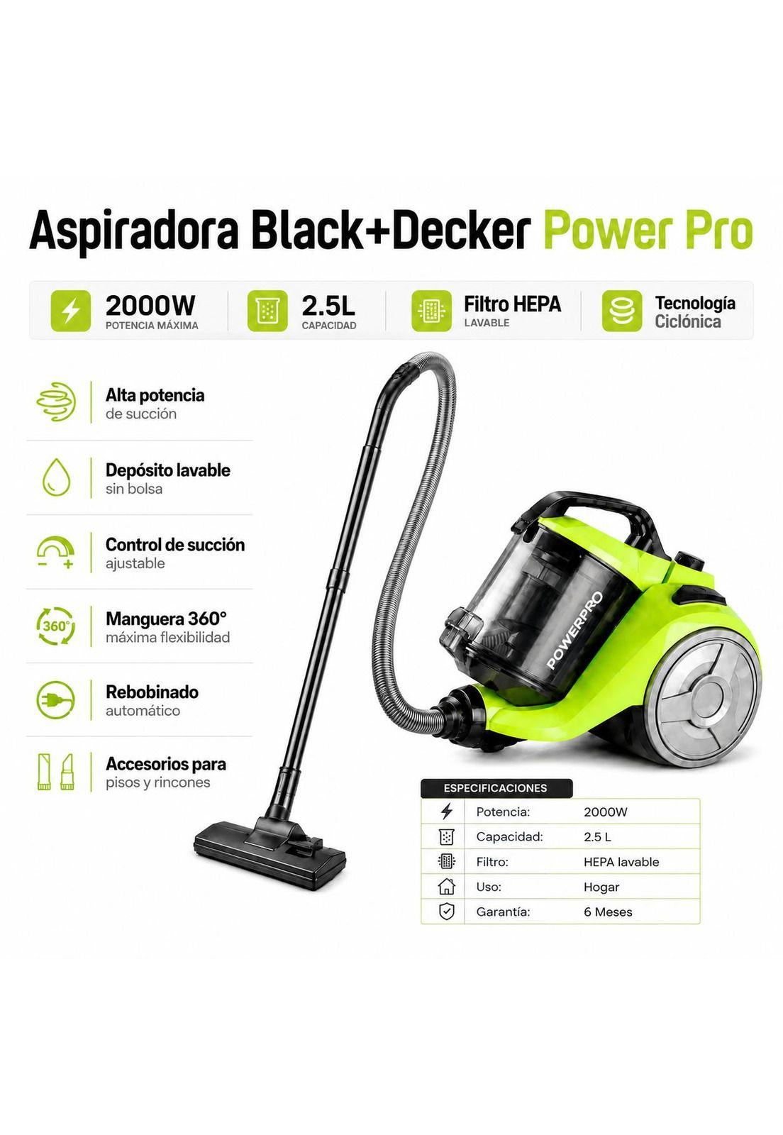 Aspiradora Black+Decker 2000W Power Pro Filtro Hepa VCBD8530-5