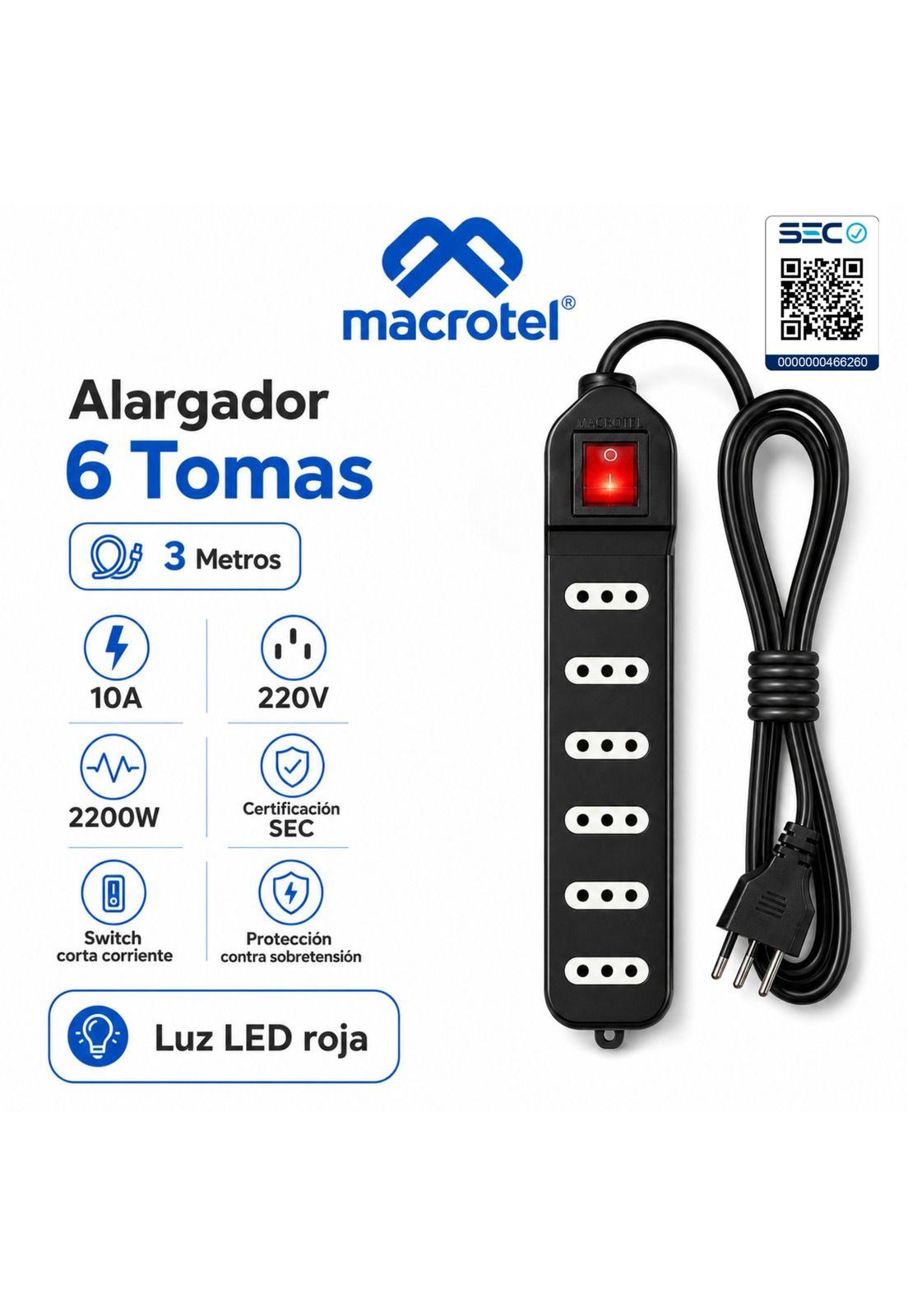 Alargador de 3MT Certificado 6 POS + Switch Corta Corriente ME-070B-4