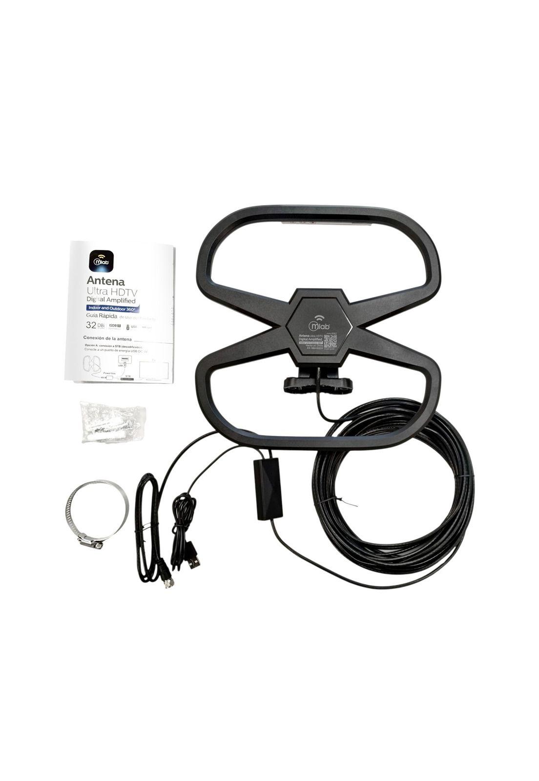 Antena de TV Digital HDTV Amplificada 32DBI / 10MT / Ext-Int-4